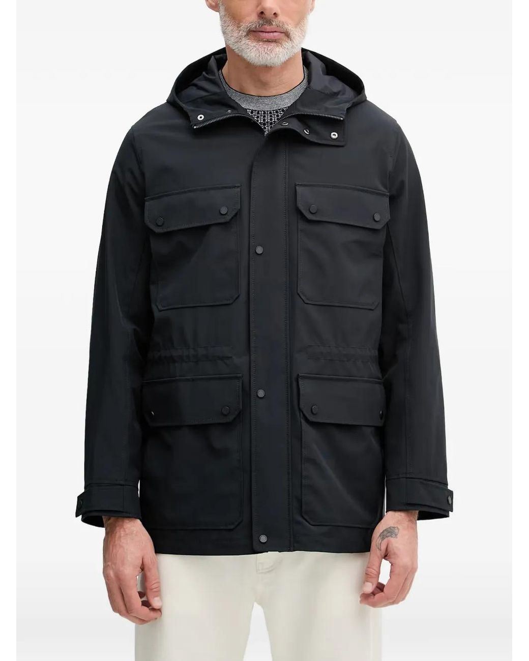 ARMANI EXCHANGE Black Hooded Multi-Pocket Jacket for men