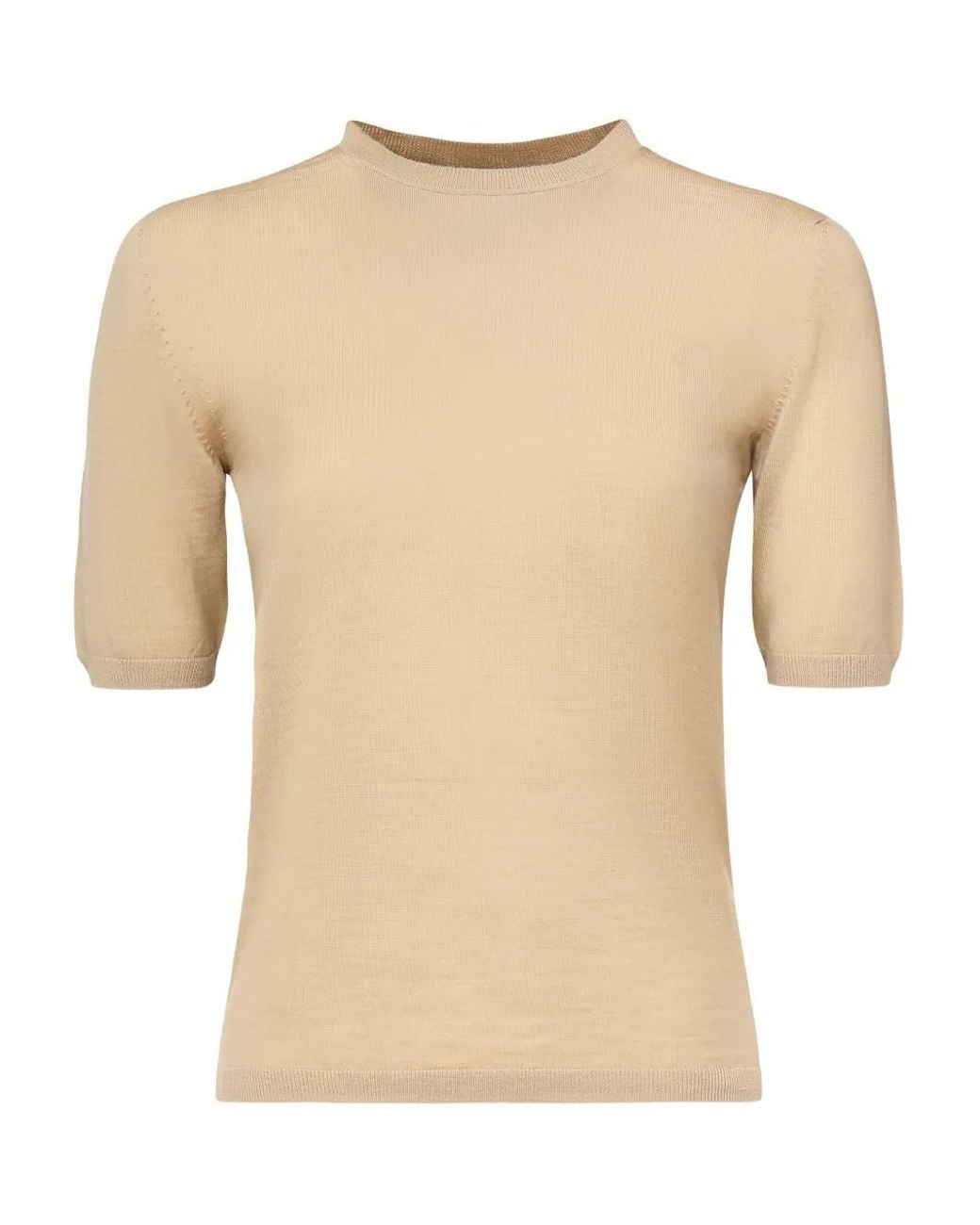 Max Mara◆ SHORT-SLEEVED ROUND NECK Tシャツ Max Mara Short-Sleeve Round-Neck Knit T-Shirt in Natural | Lyst