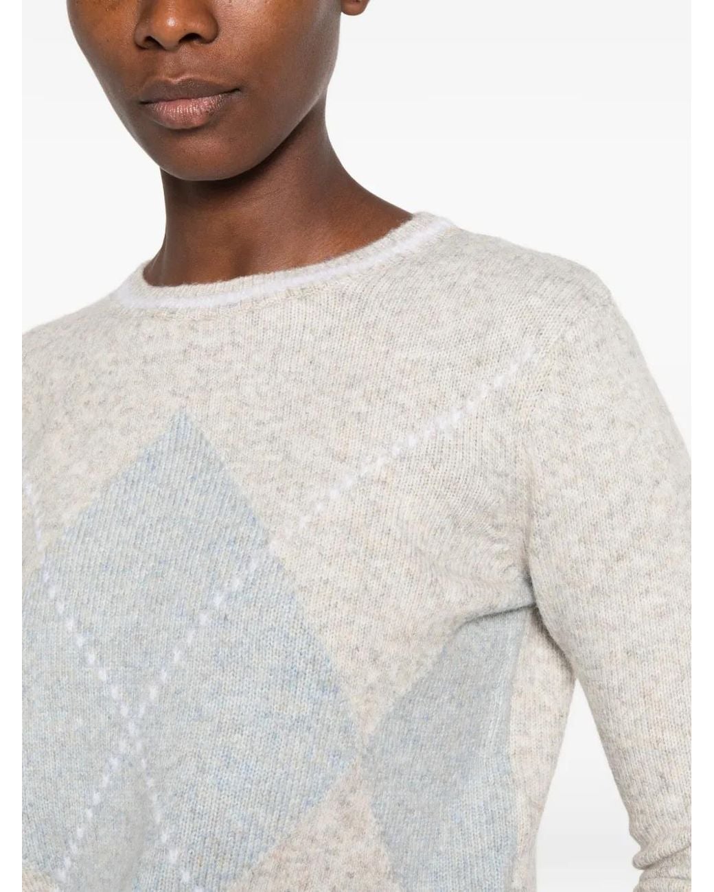Pennyblack White Argyle-Pattern Sweater
