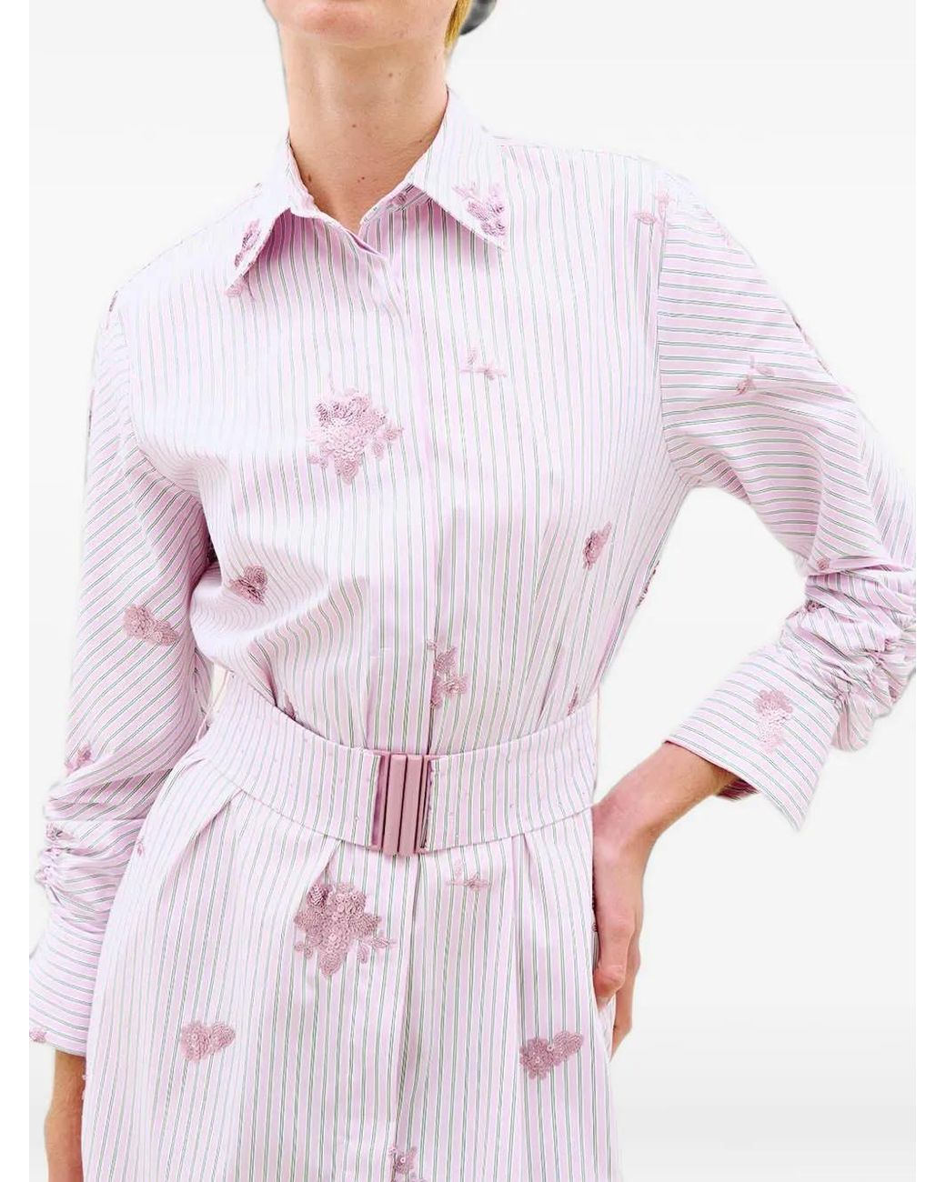 Silvia Tcherassi Pink Kendi Sequin-Embellished Striped Shirt Midi Dress