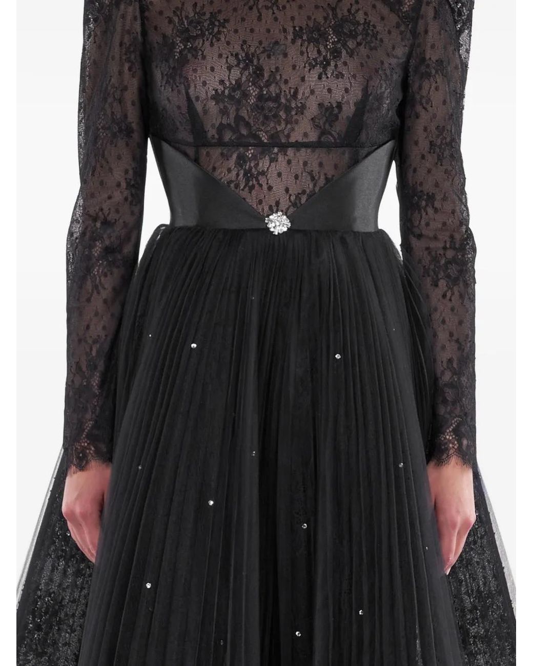 ARAFTU Black Robe Plissée À Empiècement En Dentelle