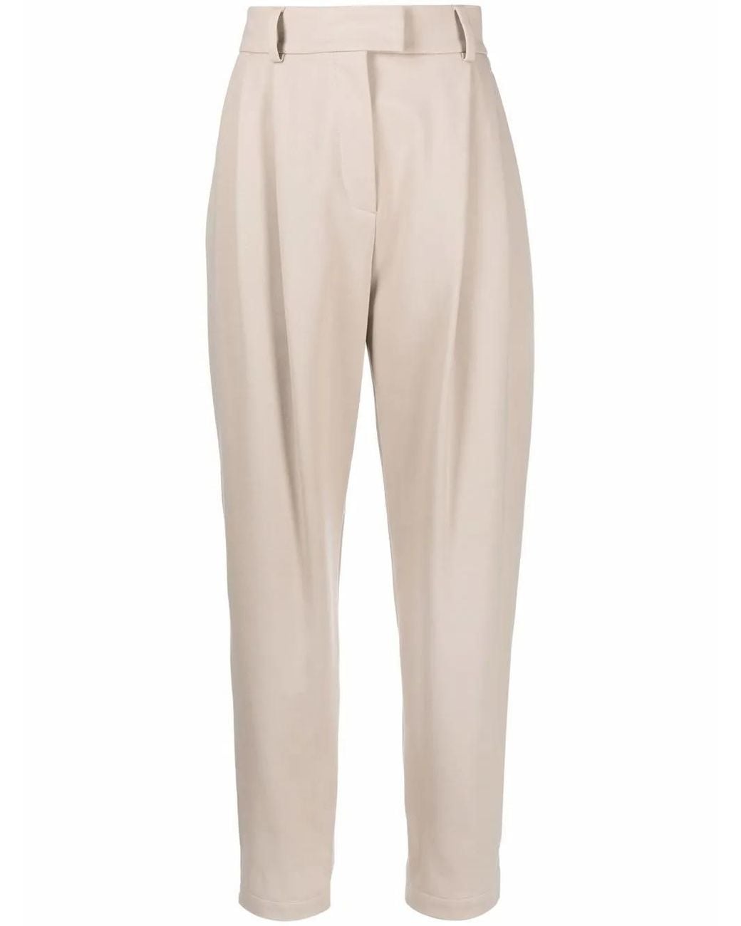 Brunello Cucinelli Natural Pleat-Detail Tapered Trousers