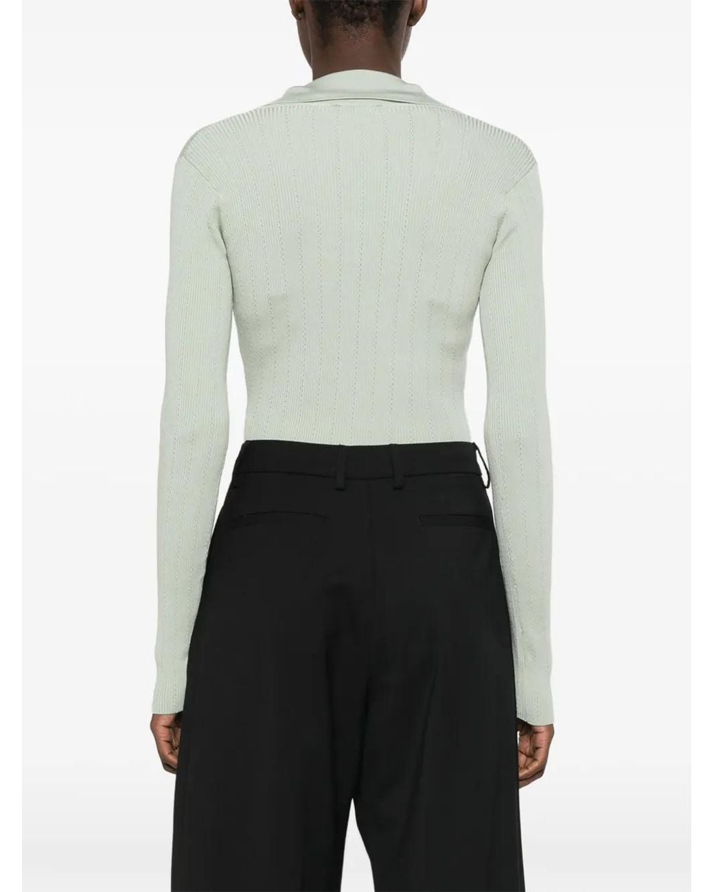 Elisabetta Franchi Green Knit Bodysuit With Openwork Embroideries