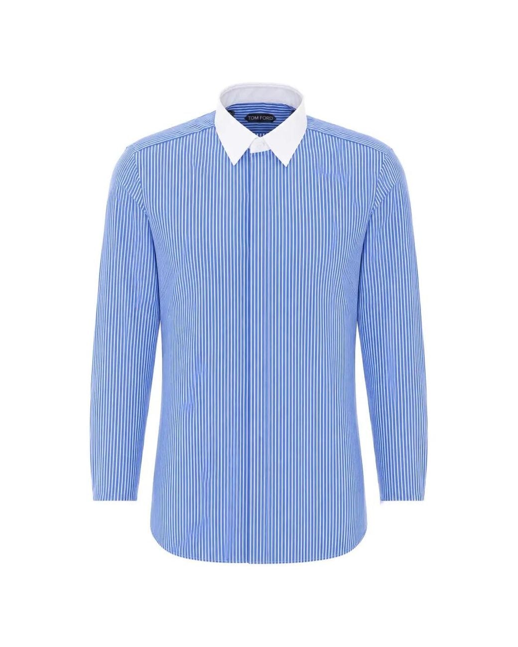 Tom Ford Blue Poplin Stripe Classic Fit Shirt for men