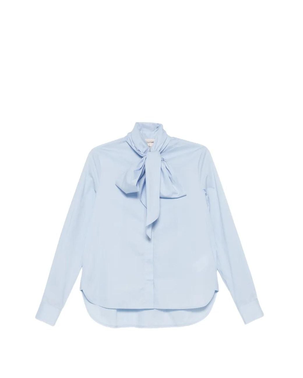 Semicouture Blue Tie-Neck Curved-Hem Shirt