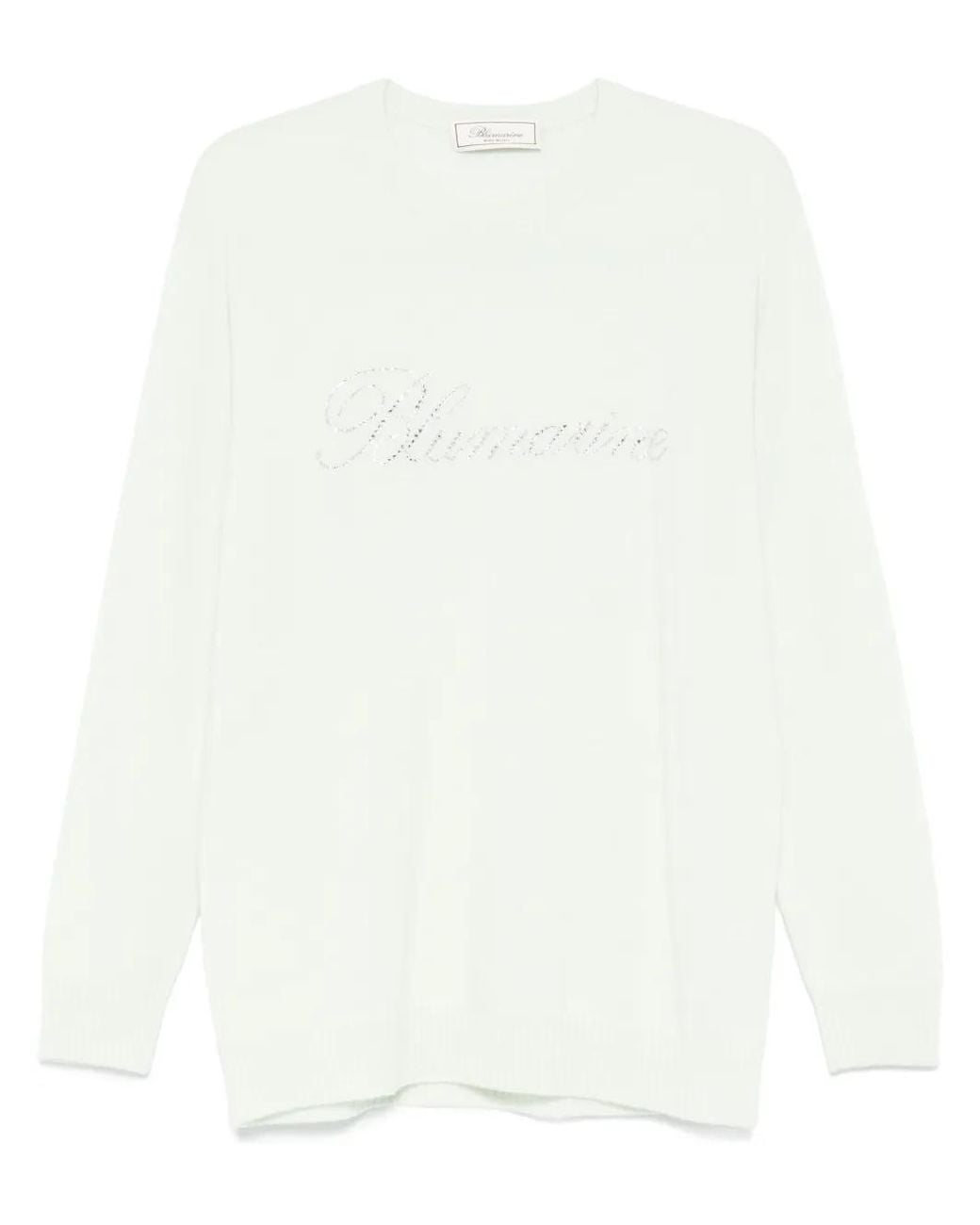 Blumarine White Rhinestone-Logo Sweater