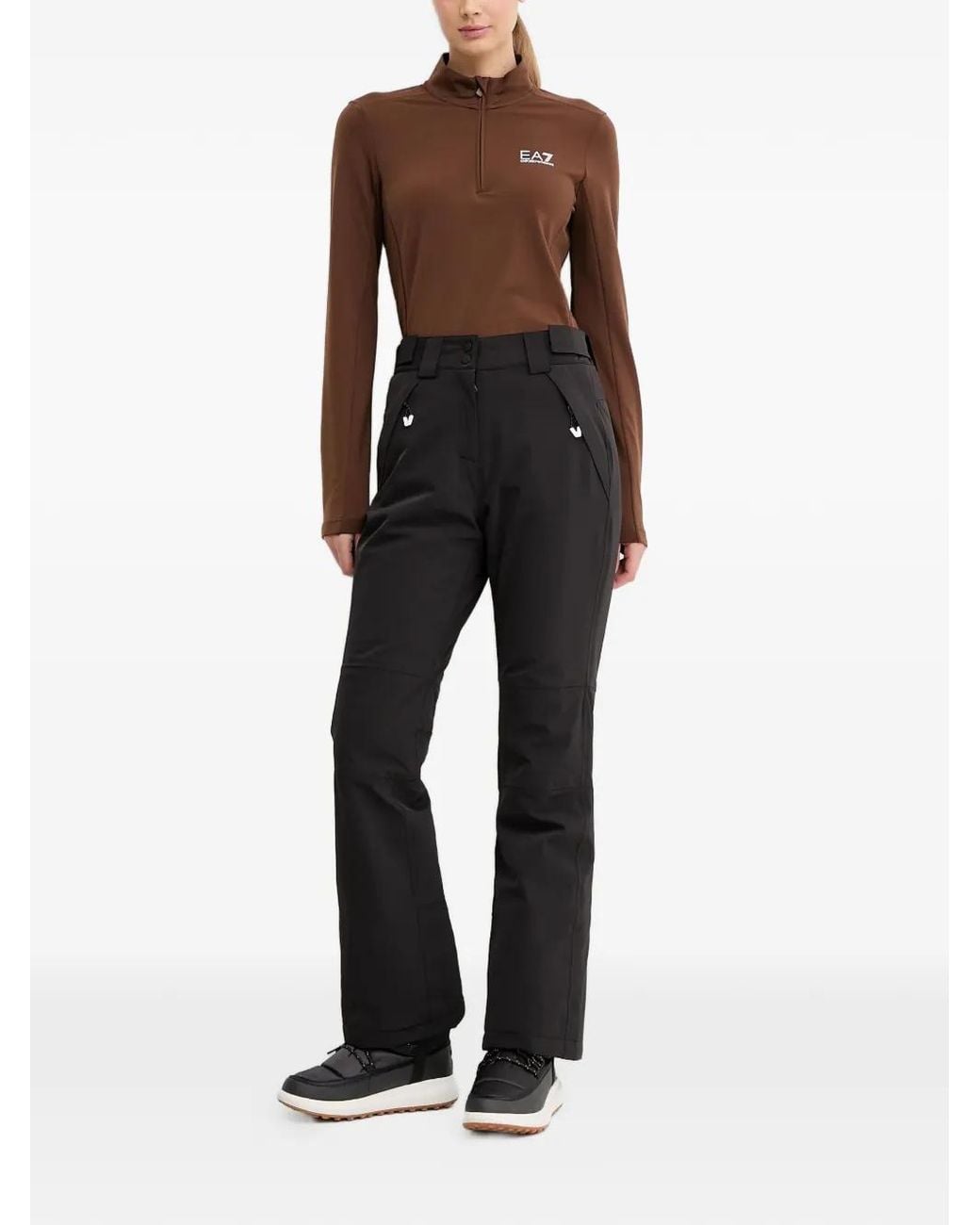 EA7 Brown Logo-Print Ski Top