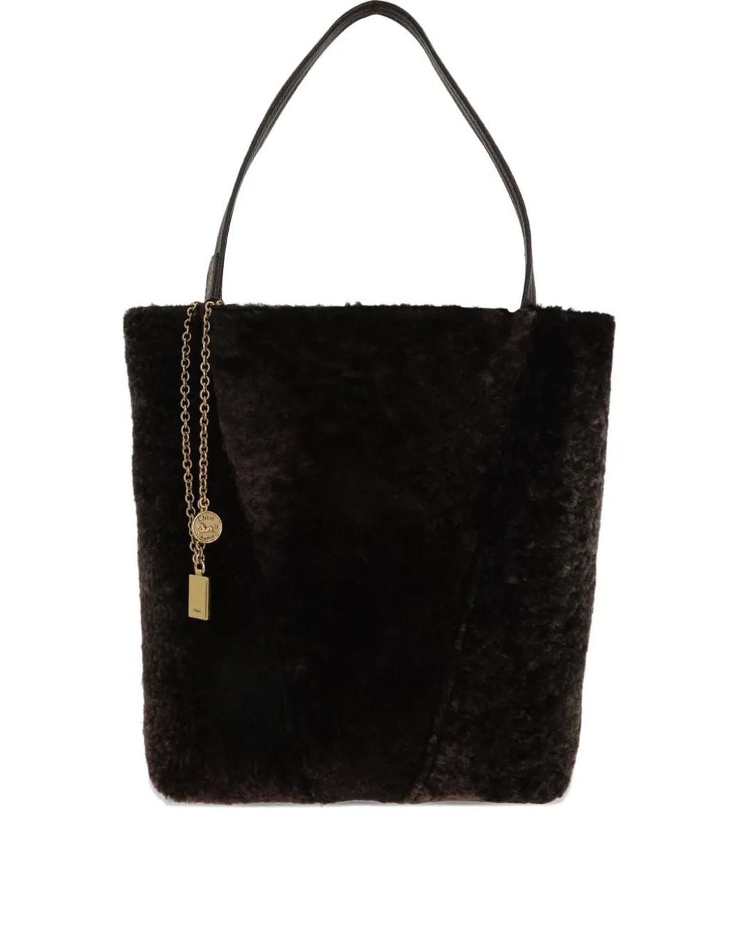Chloé Black Shearling Panelled Tote Bag