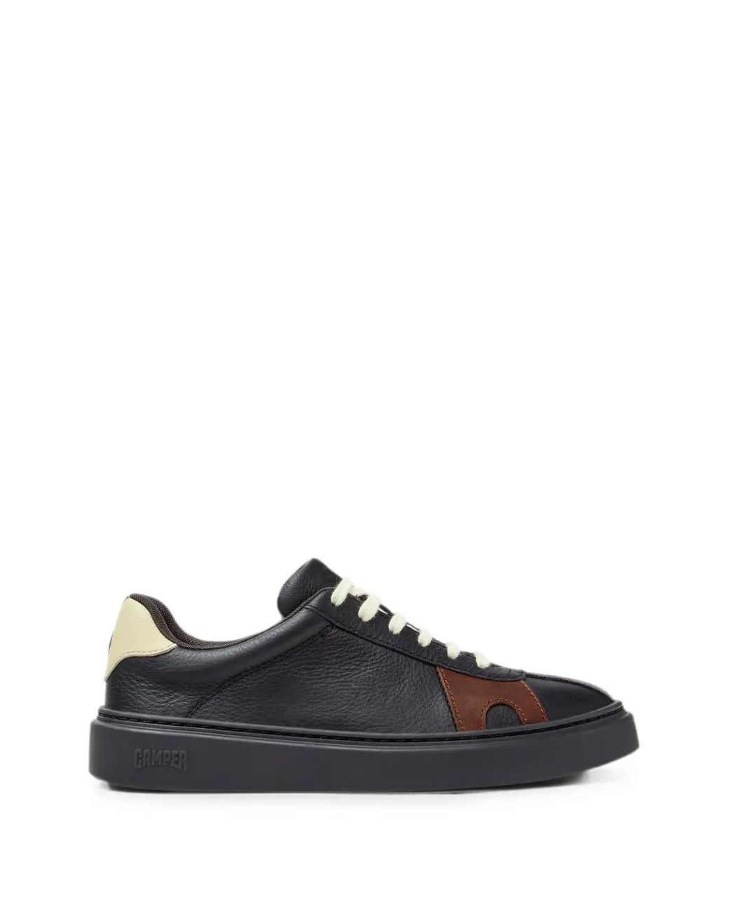 Camper Black Twins Grained Leather Trainers With Two-Tone Abstract Design