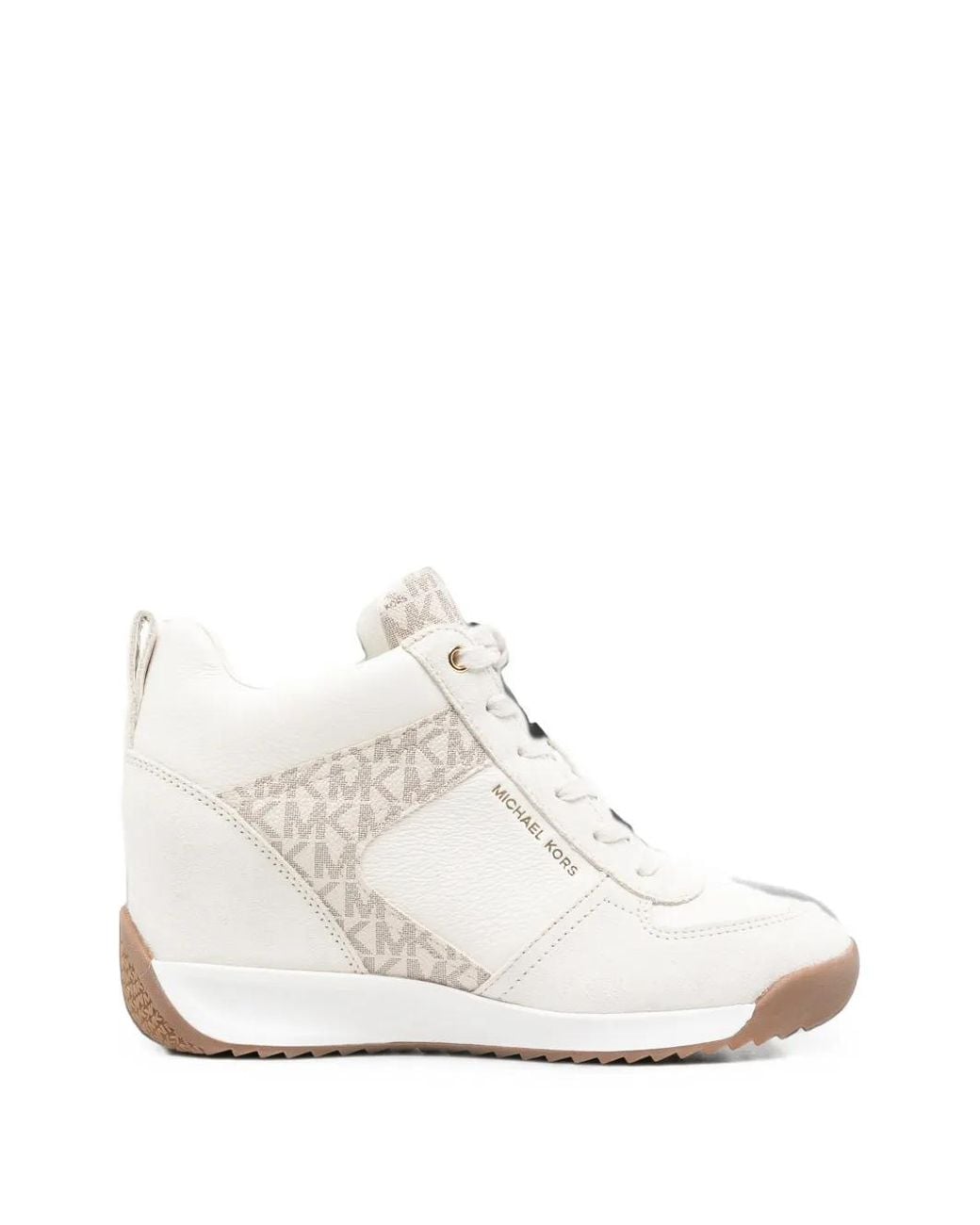 Michael Kors White Nikko Monogram-Print Wedge Sneakers