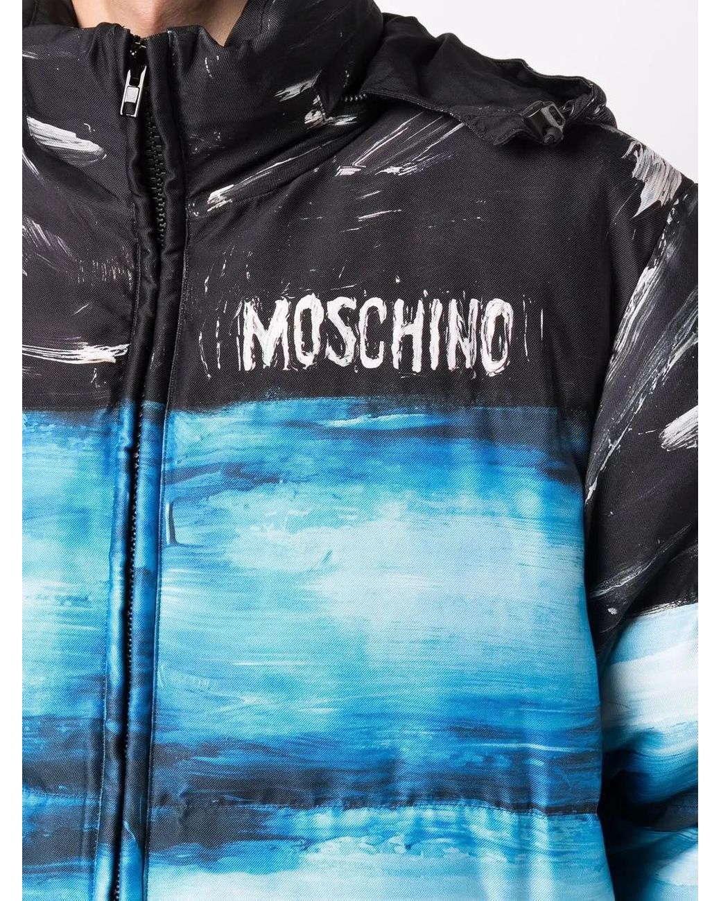 Moschino Blue Faded-Effect Logo Coat for men