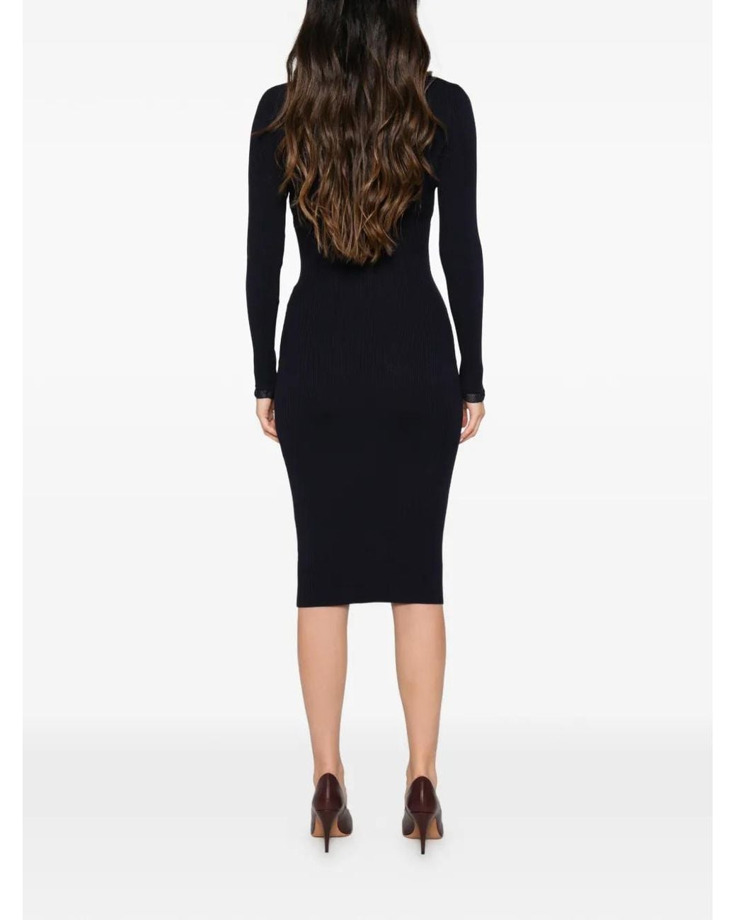 Elisabetta Franchi Blue Ribbed-Knit High-Neck Midi Dress