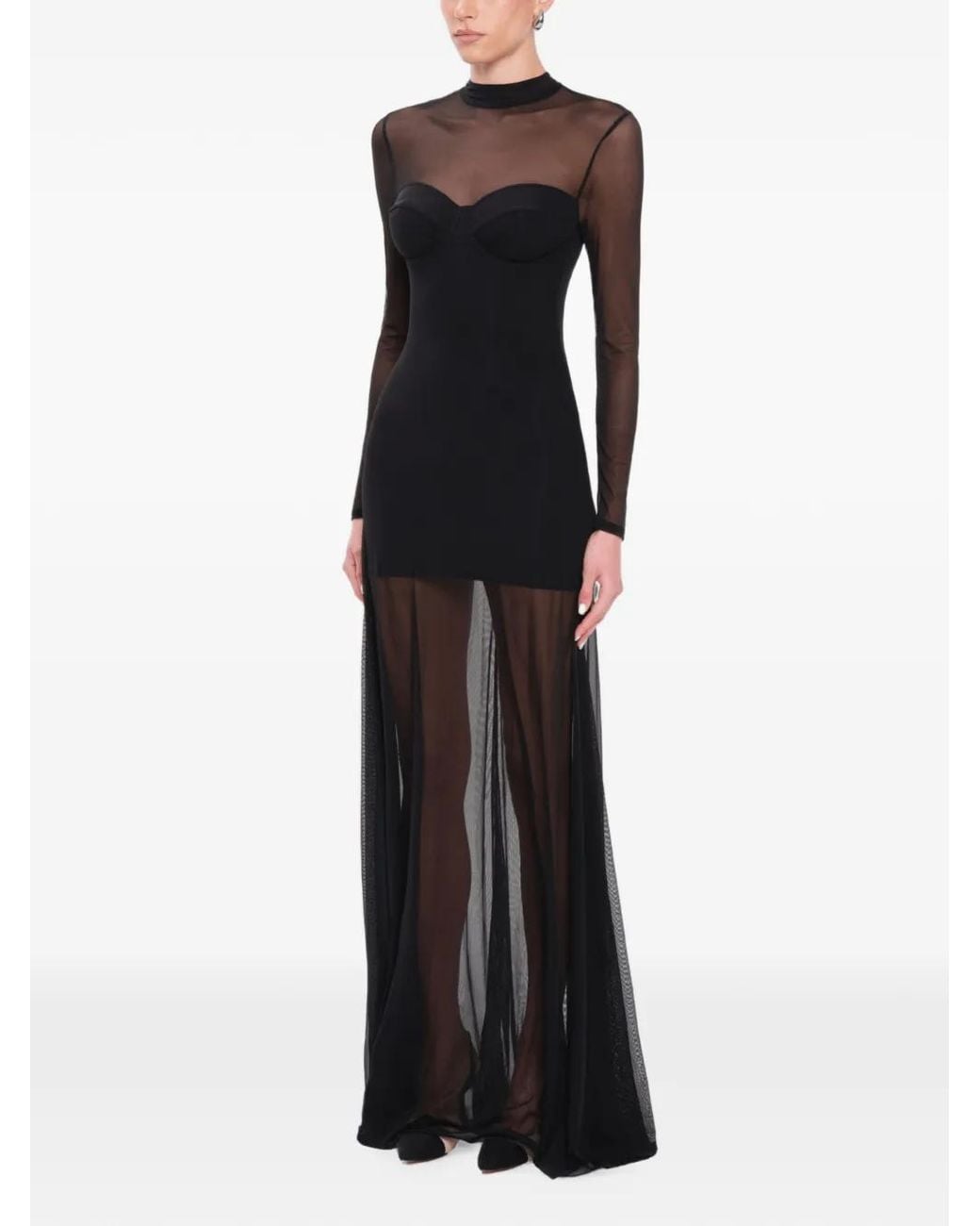 OW Collection Black Kya Mesh-Panel Maxi Dress