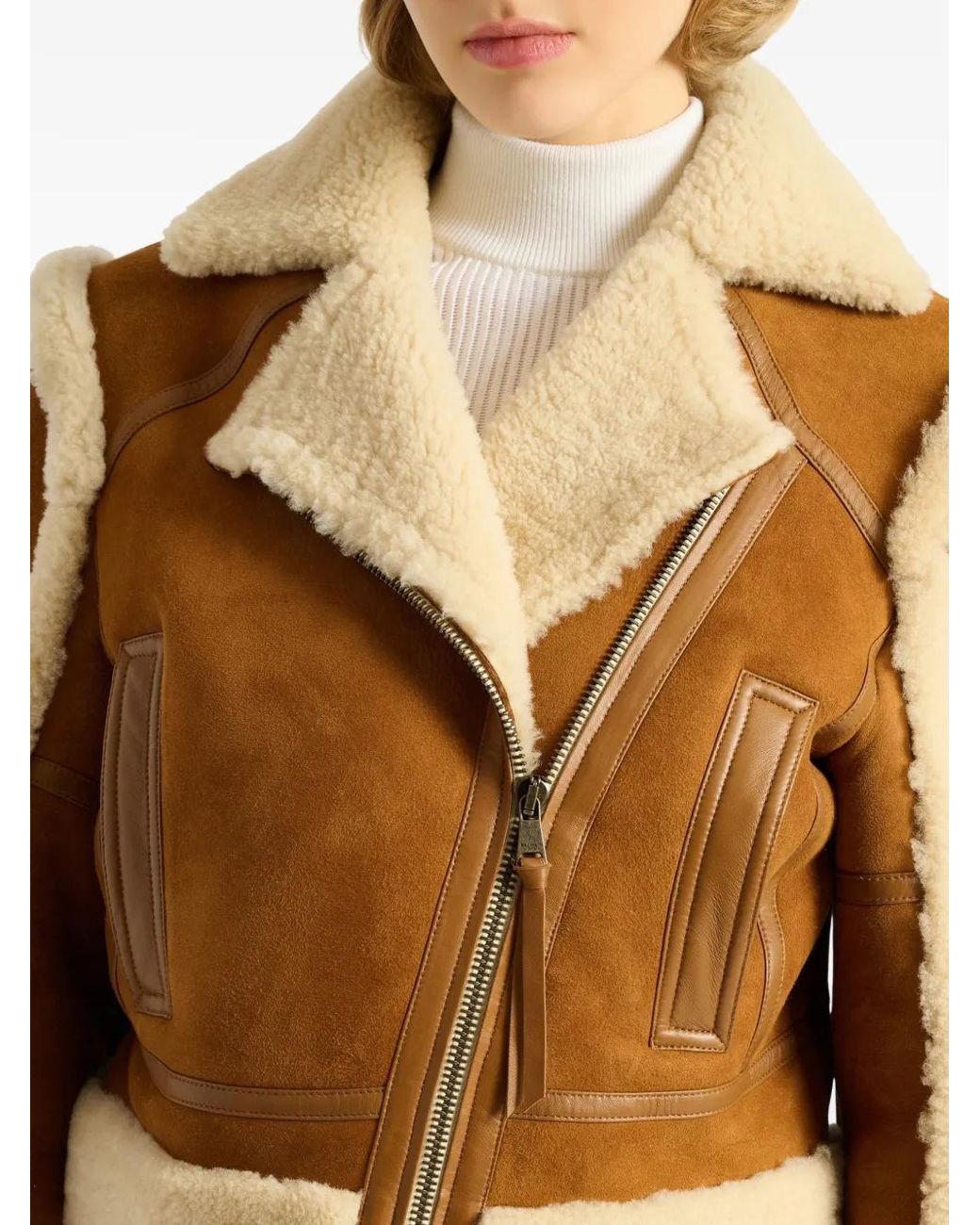 Balmain White Shearling Biker Jacket