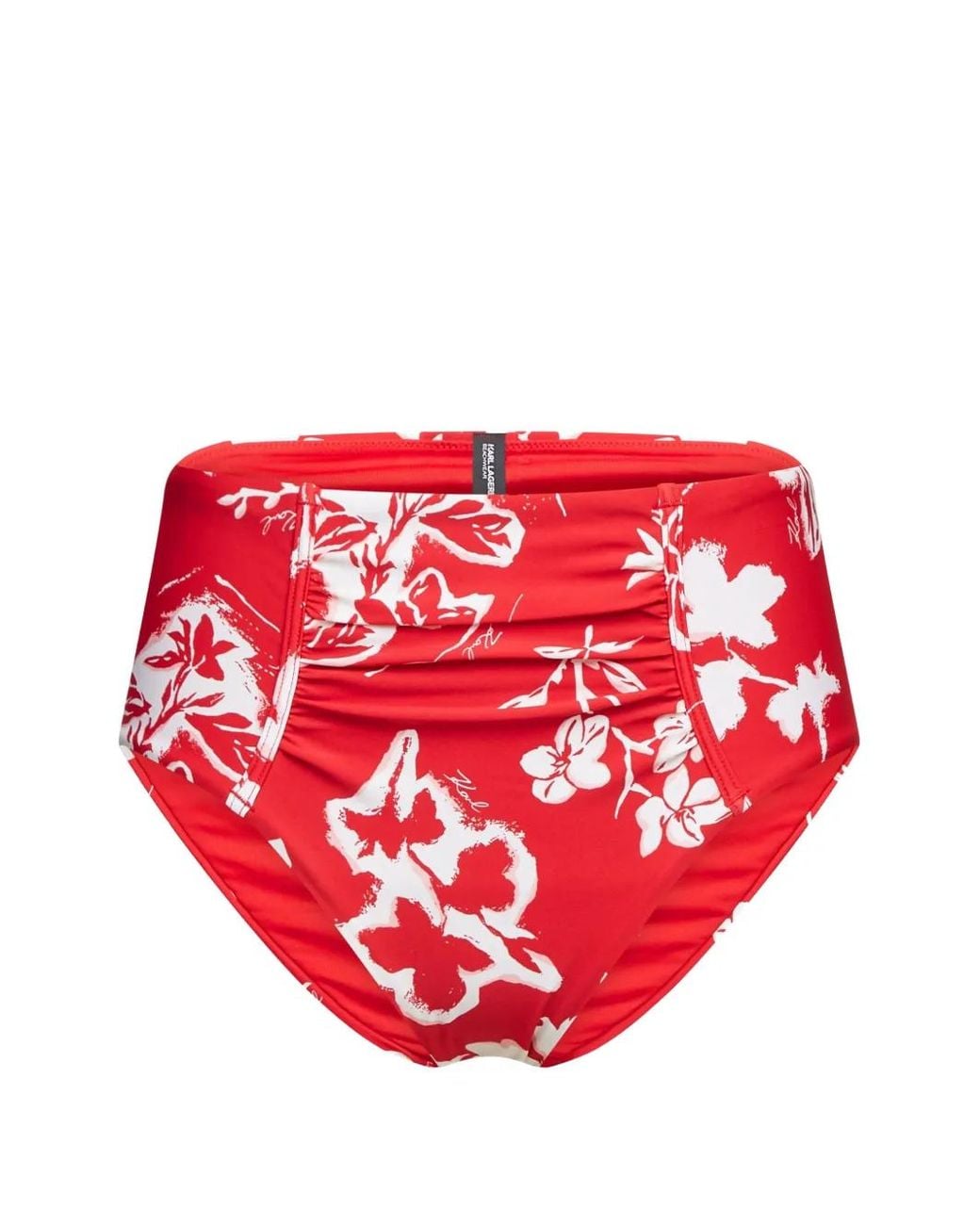 Karl Lagerfeld Red Signature Ruched Bikini Bottoms
