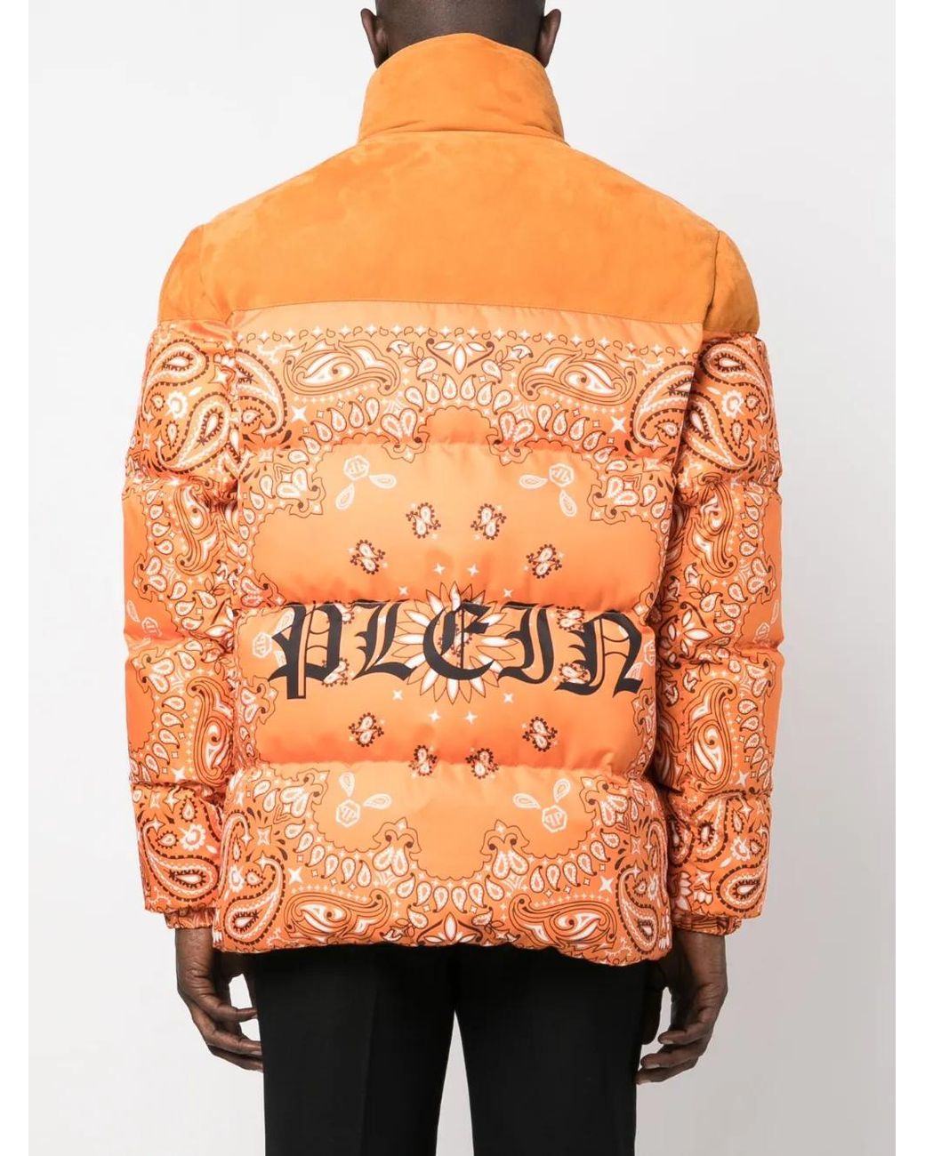Philipp Plein Orange Doudoune À Imprimé Bandana for men