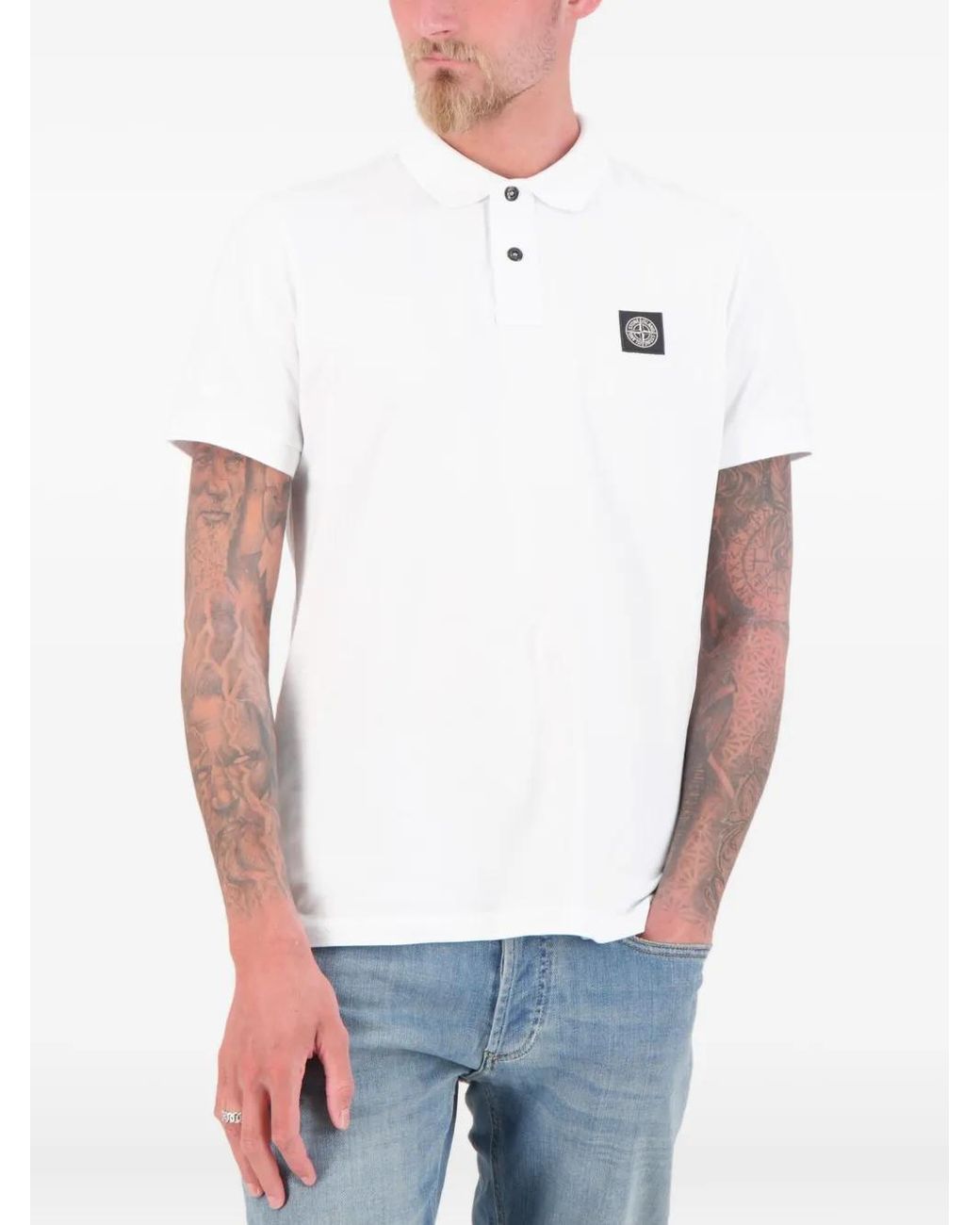 Stone Island Pique Short-Sleeve Polo Shirt in White for Men Lyst UK