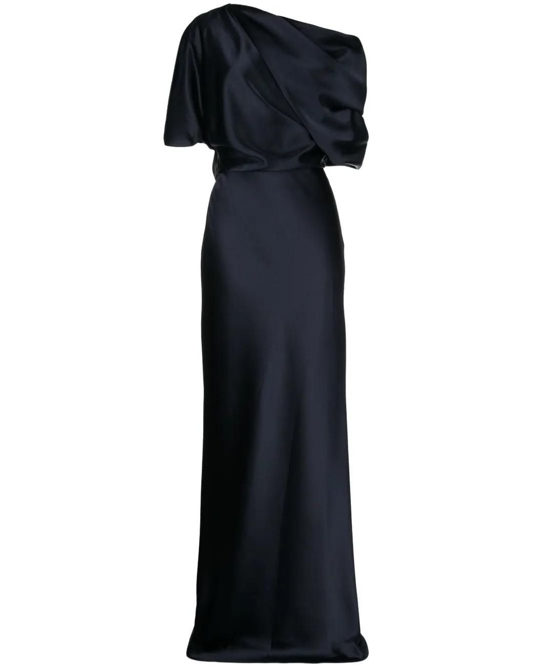 Amsale Blue Off-Shoulder Draped-Detail Gown