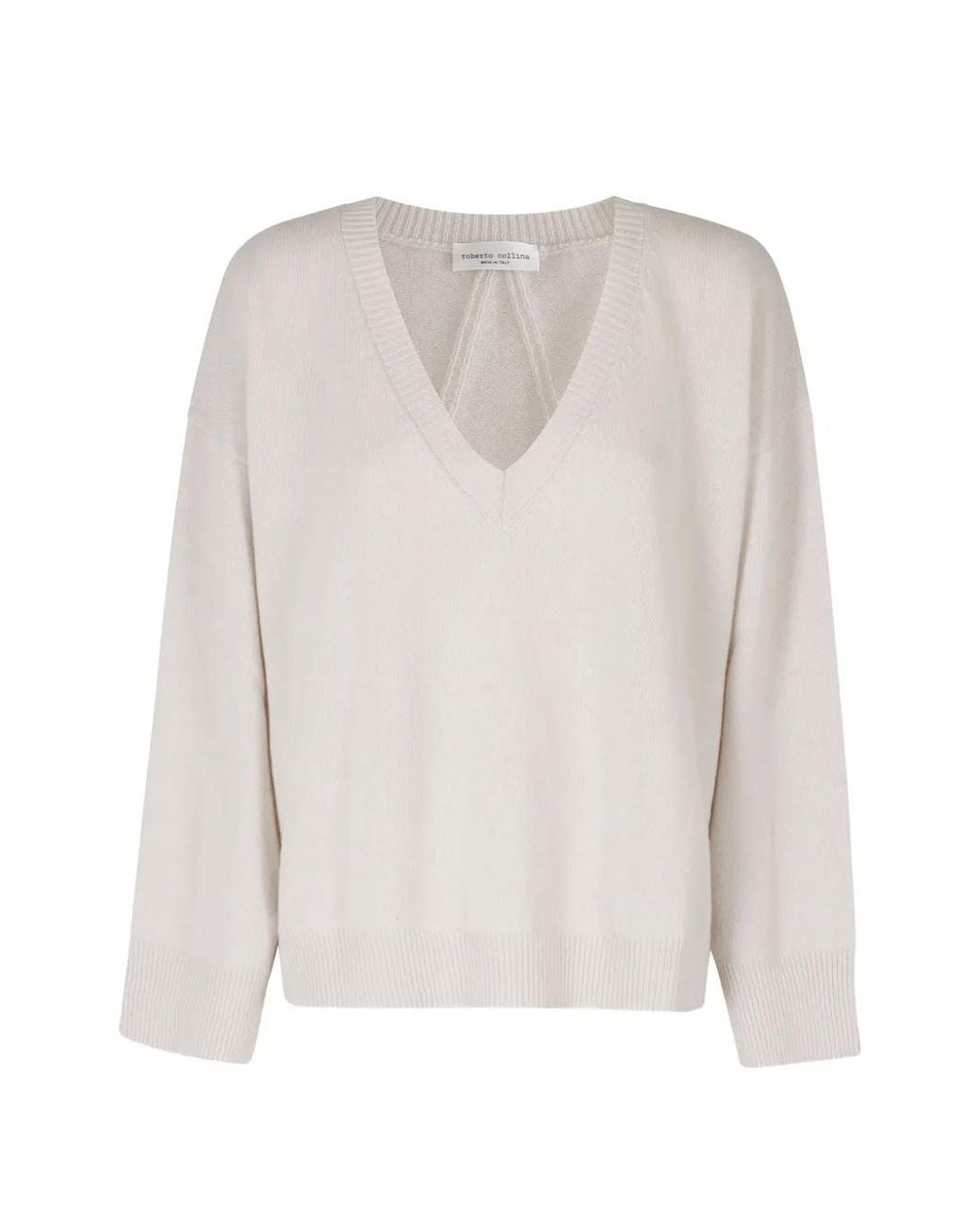 Roberto Collina White V-Neck Knitted Sweater