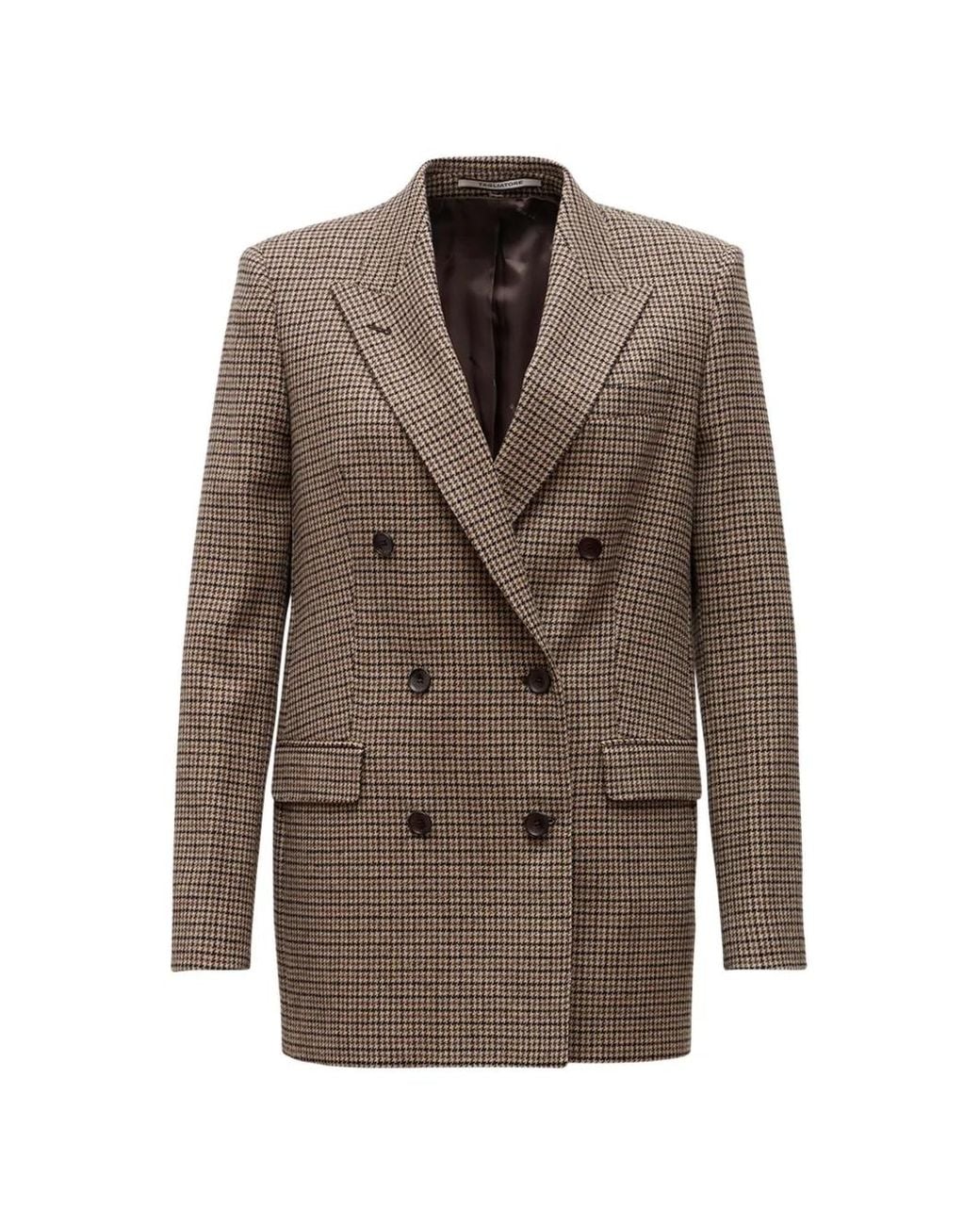 Tagliatore Brown Double-Breasted Houndstooth Blazer