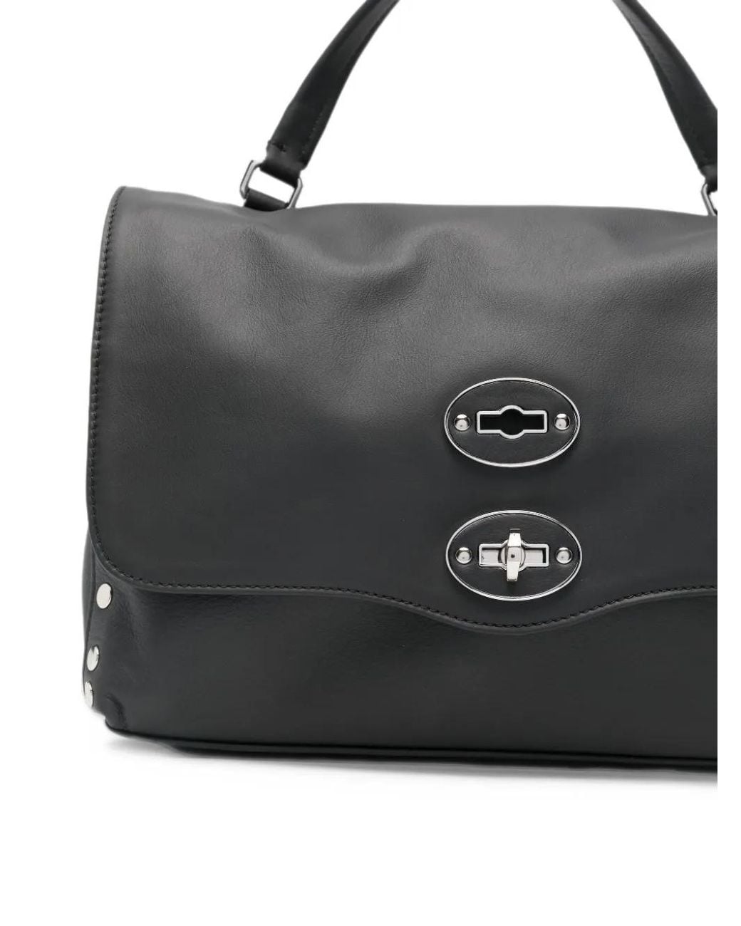 Zanellato Black Small Postina Saeta Studded Leather Tote Bag