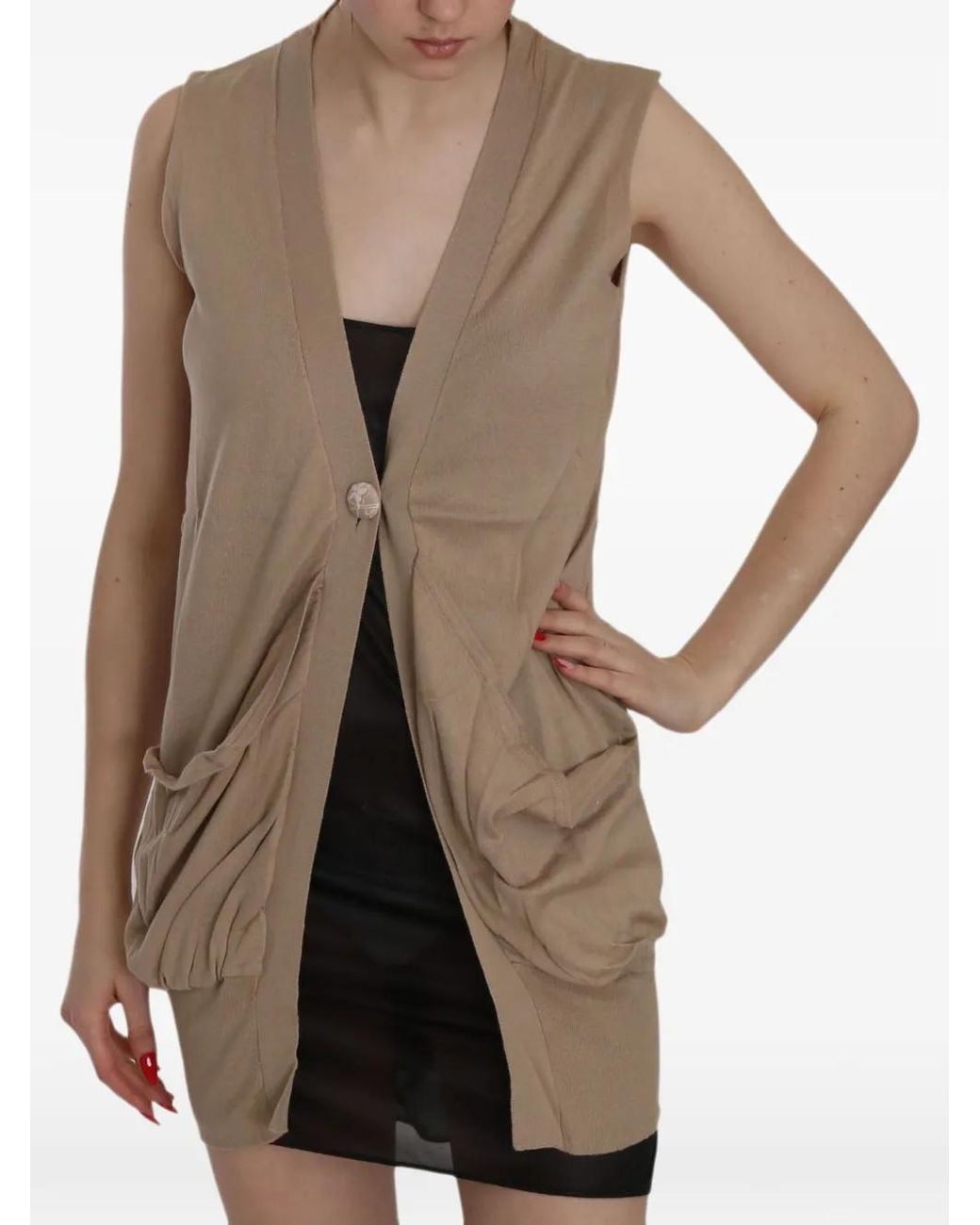 Pink Memories Brown Sleeveless Button-Fastening Cardigan