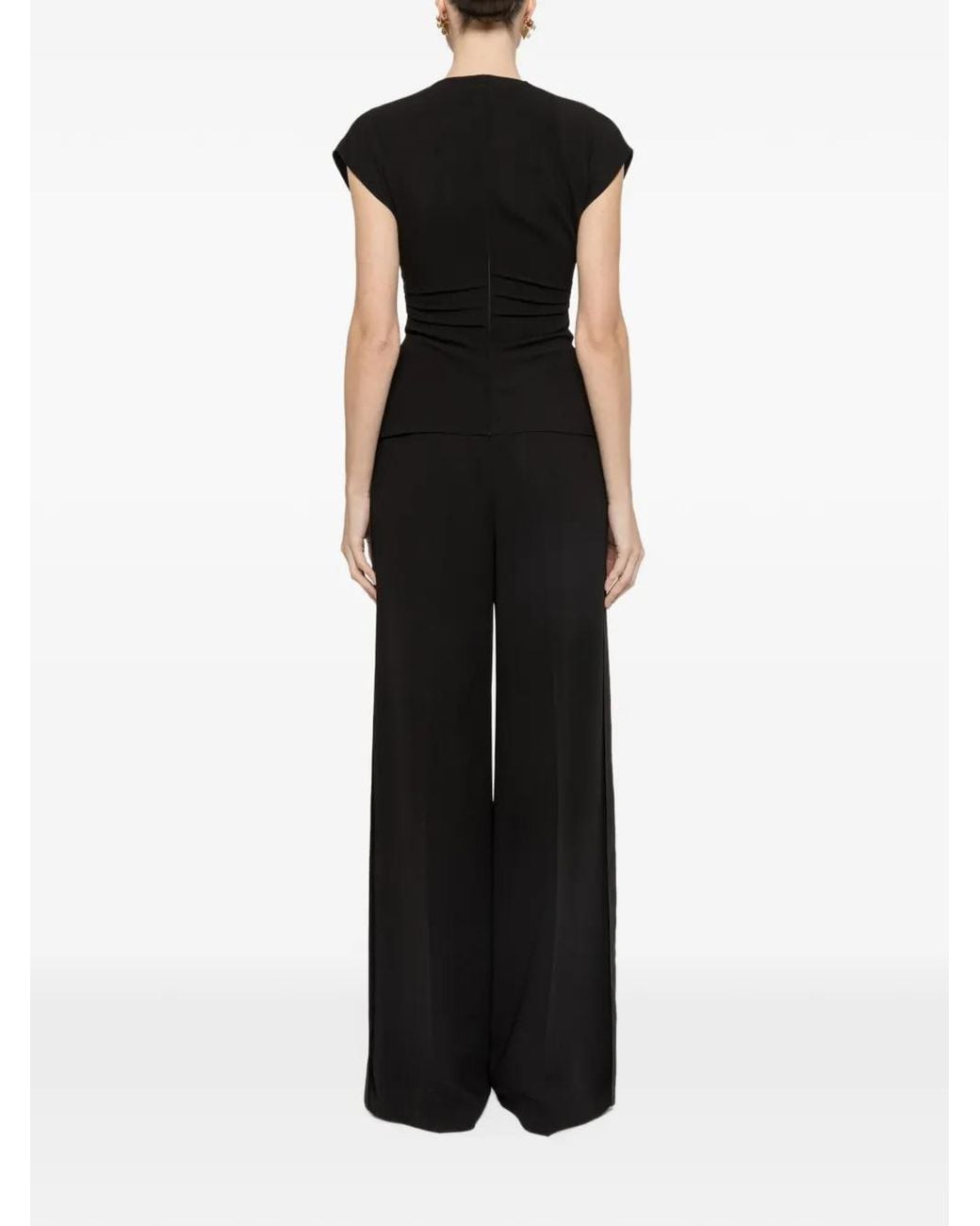 Nissa Black Ruffle-Detail Crepe Top