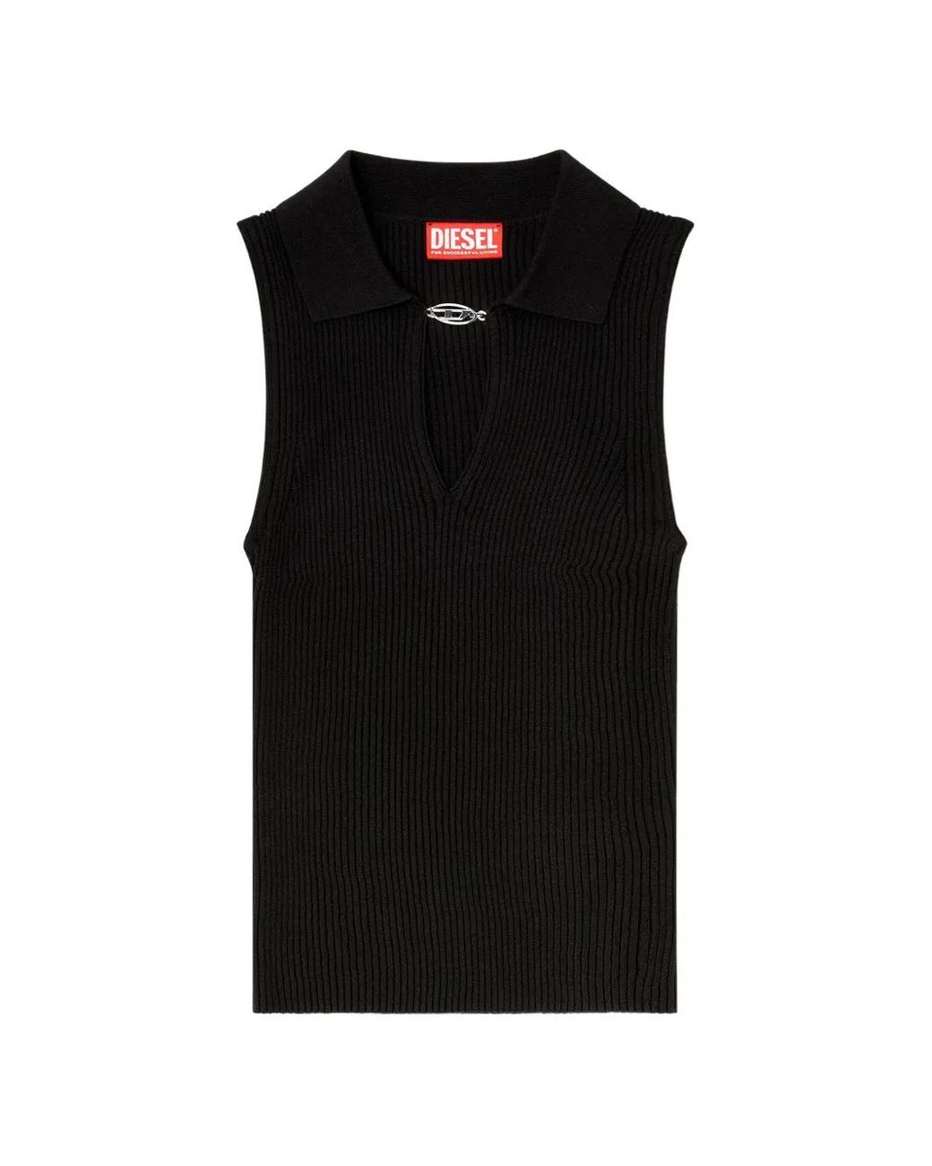 DIESEL Black Sleeveless Rib-Knit Polo Top