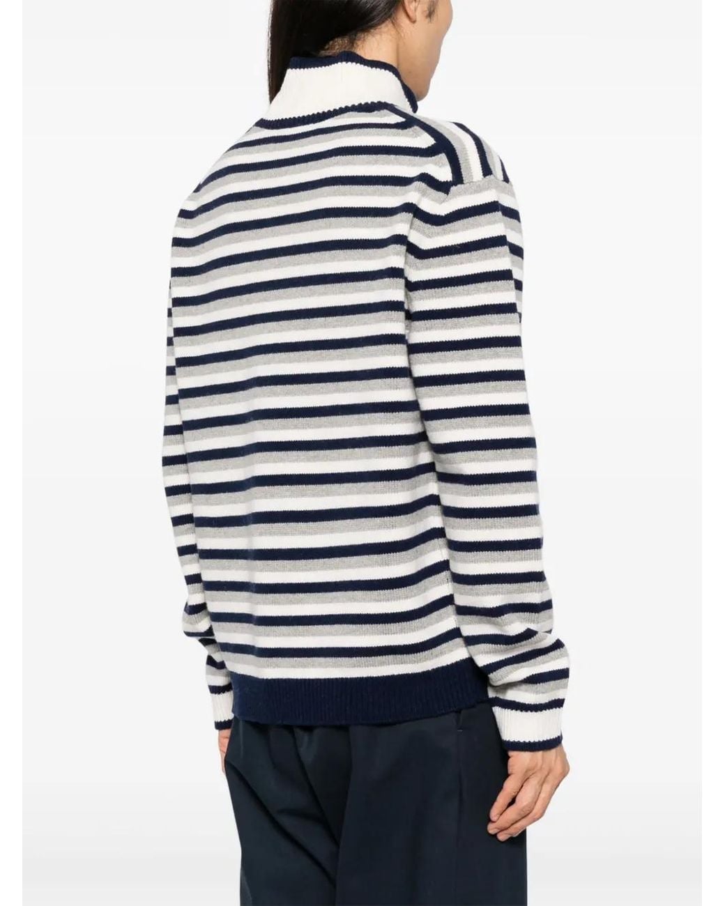 Maison Kitsuné Blue Fox Head Intarsia Striped Jumper for men