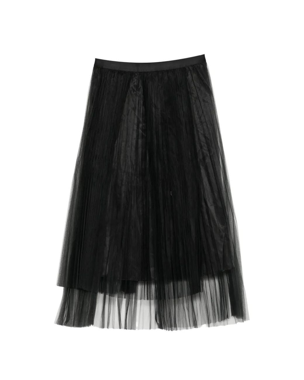 JNBY Black Sheer Mesh Pleated Midi Skirt