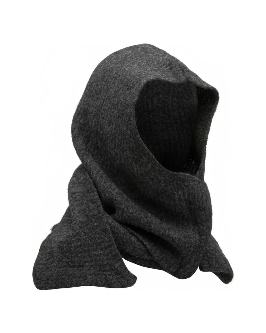 Maison Kitsuné Black Hooded Knitted Scarf