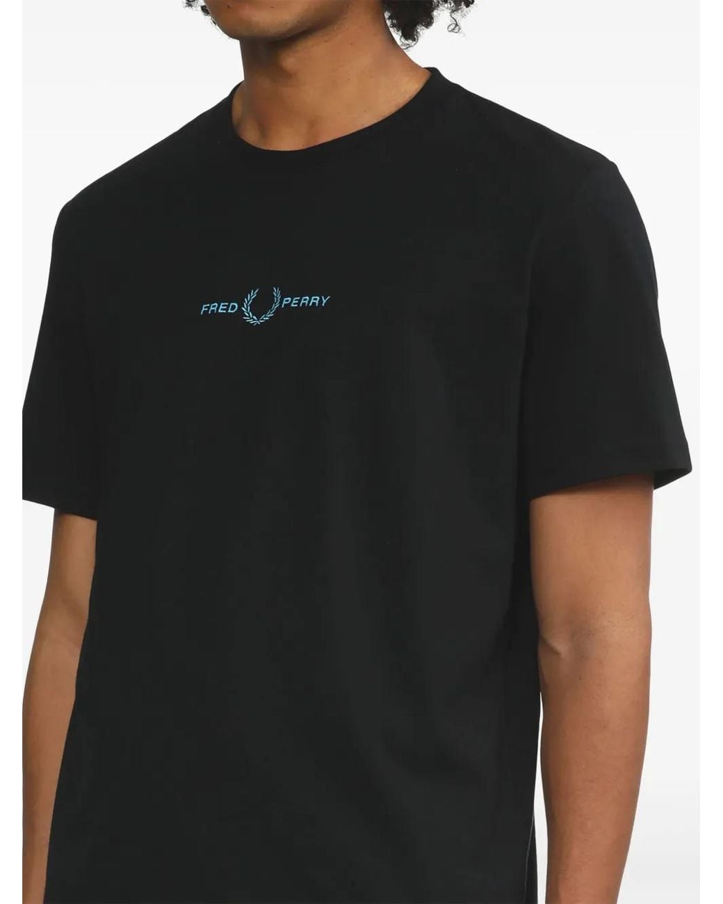 Fred Perry Black Logo-Embroidered Cotton T-Shirt for men