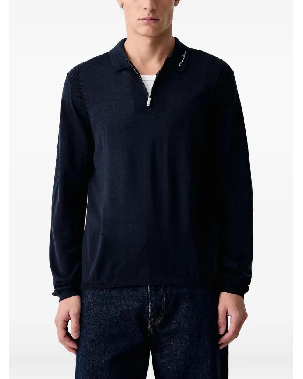Emporio Armani Blue Shaved Virgin Wool Polo Neck Sweater for men