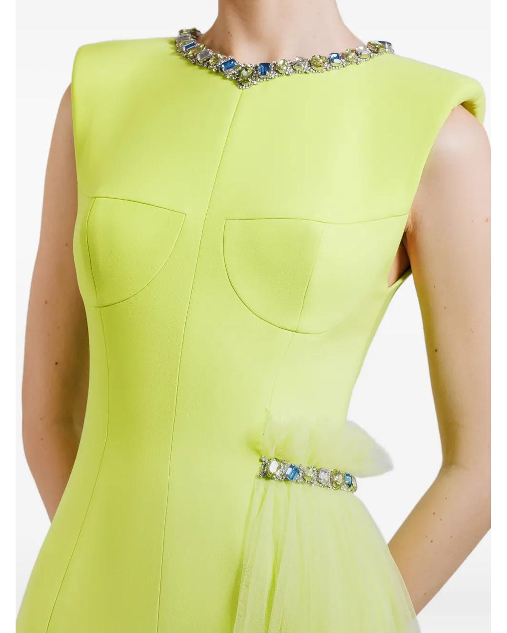 Gemy Maalouf Green Jewelled Ruffled Short Mini Dress