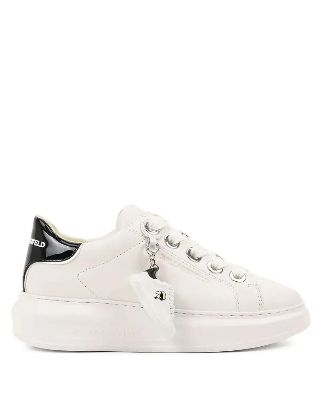 Karl Lagerfeld White Kapri Keychain Patent-Leather Sneakers