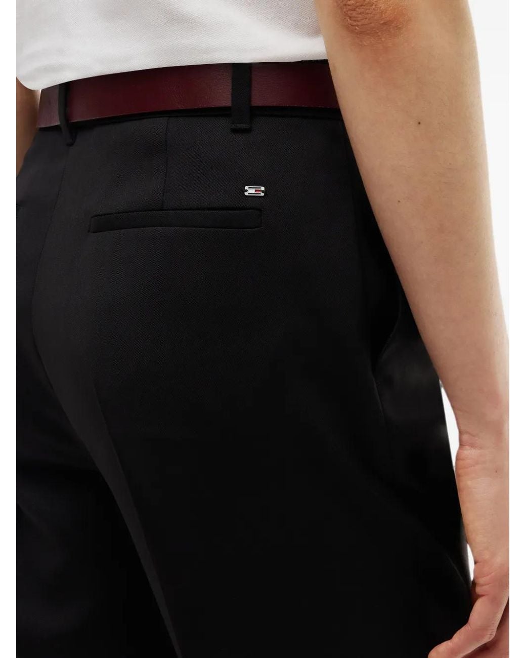 Tommy Hilfiger Black Logo-Plaque Pressed-Crease Trousers