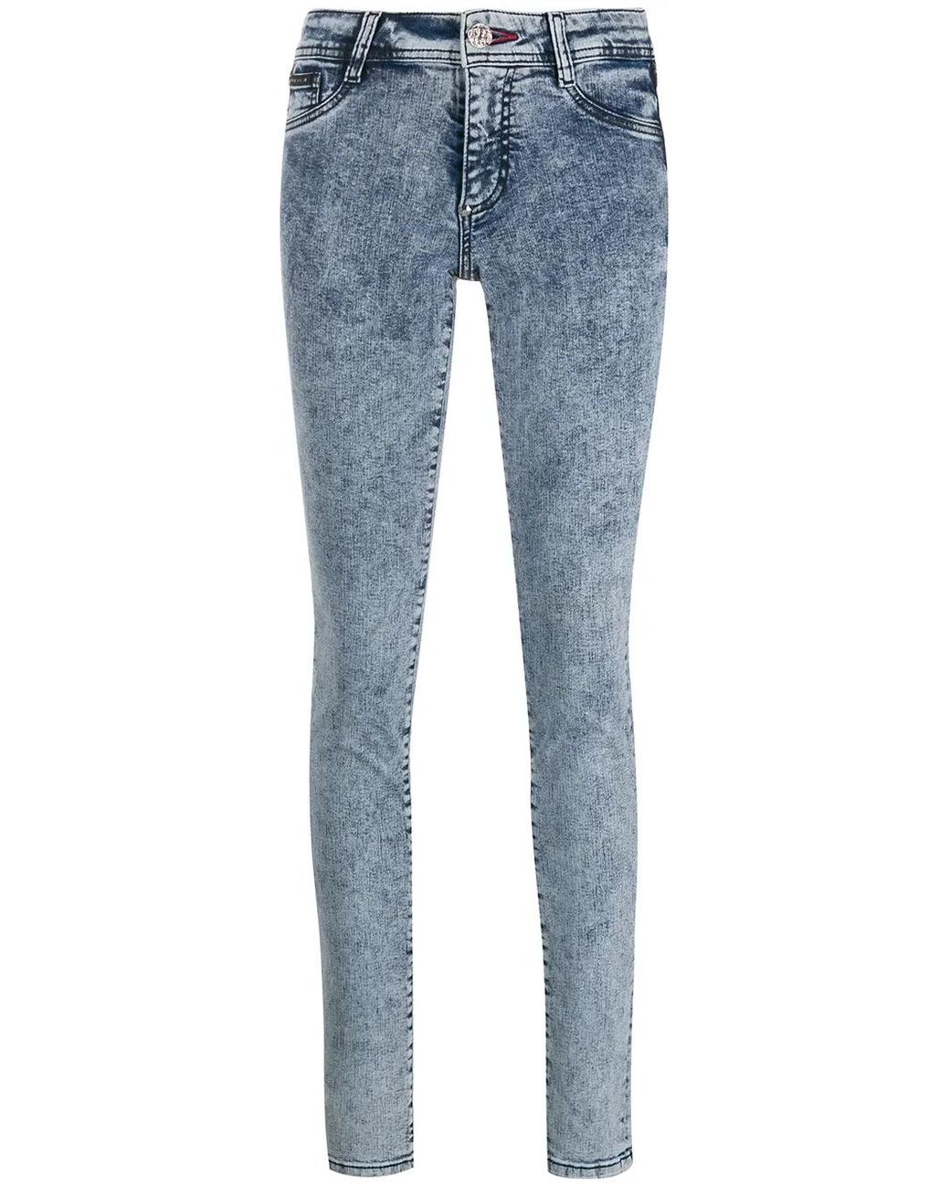 Philipp Plein Blue Acid Wash Denim Leggings