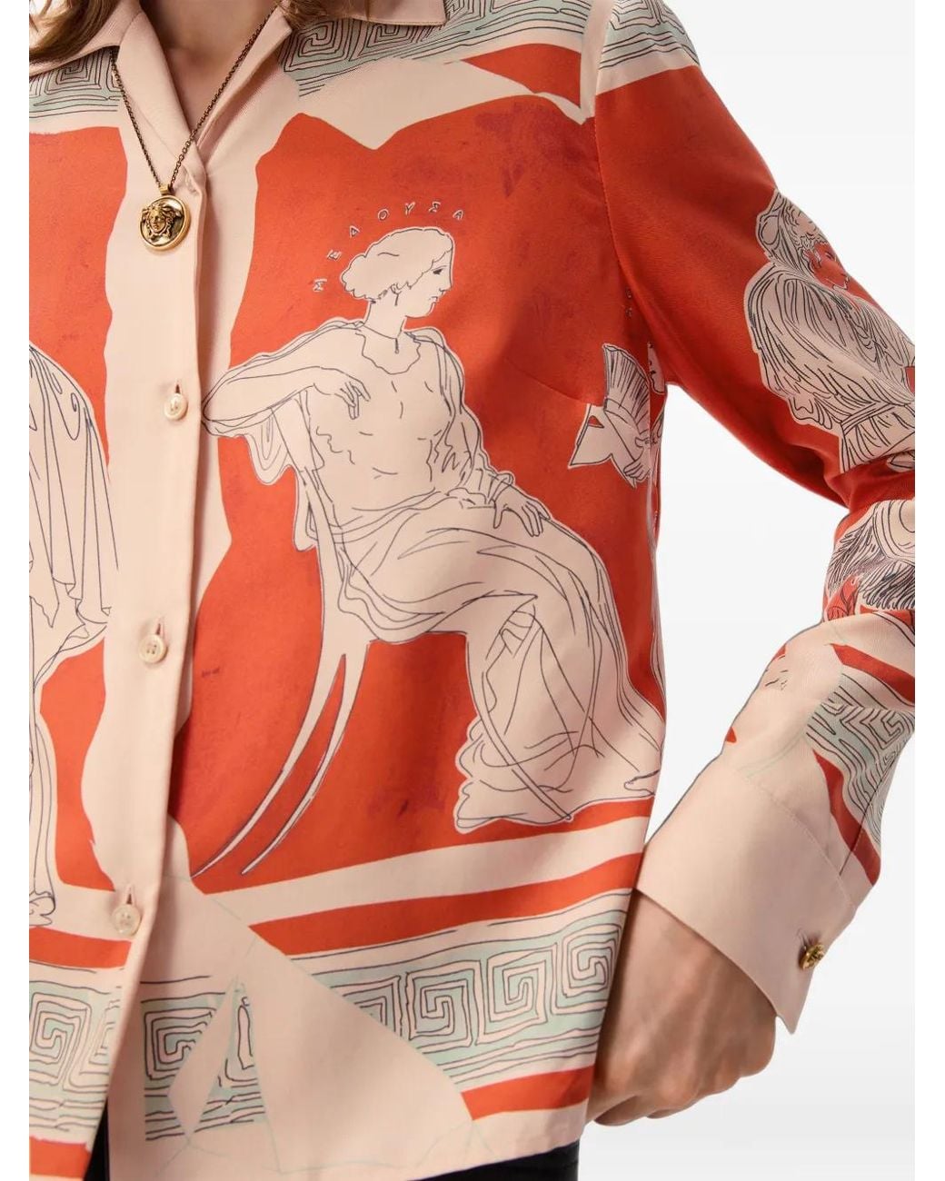 Versace Red Greca-Print Graphic-Print Shirt