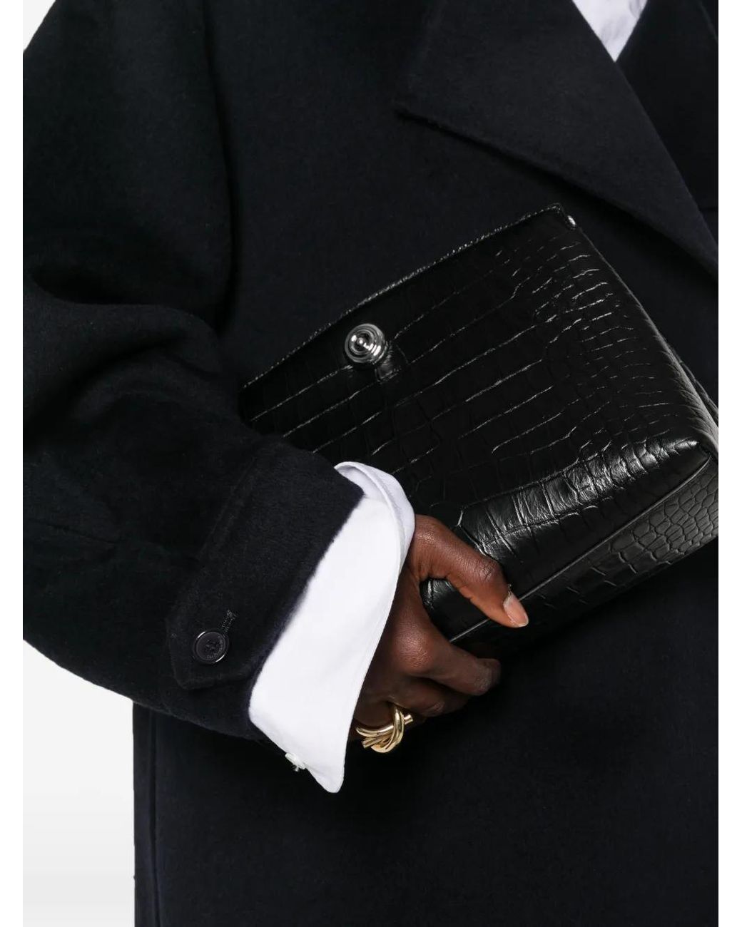 Liffner Black Pushlock Croc-Effect Clutch Bag