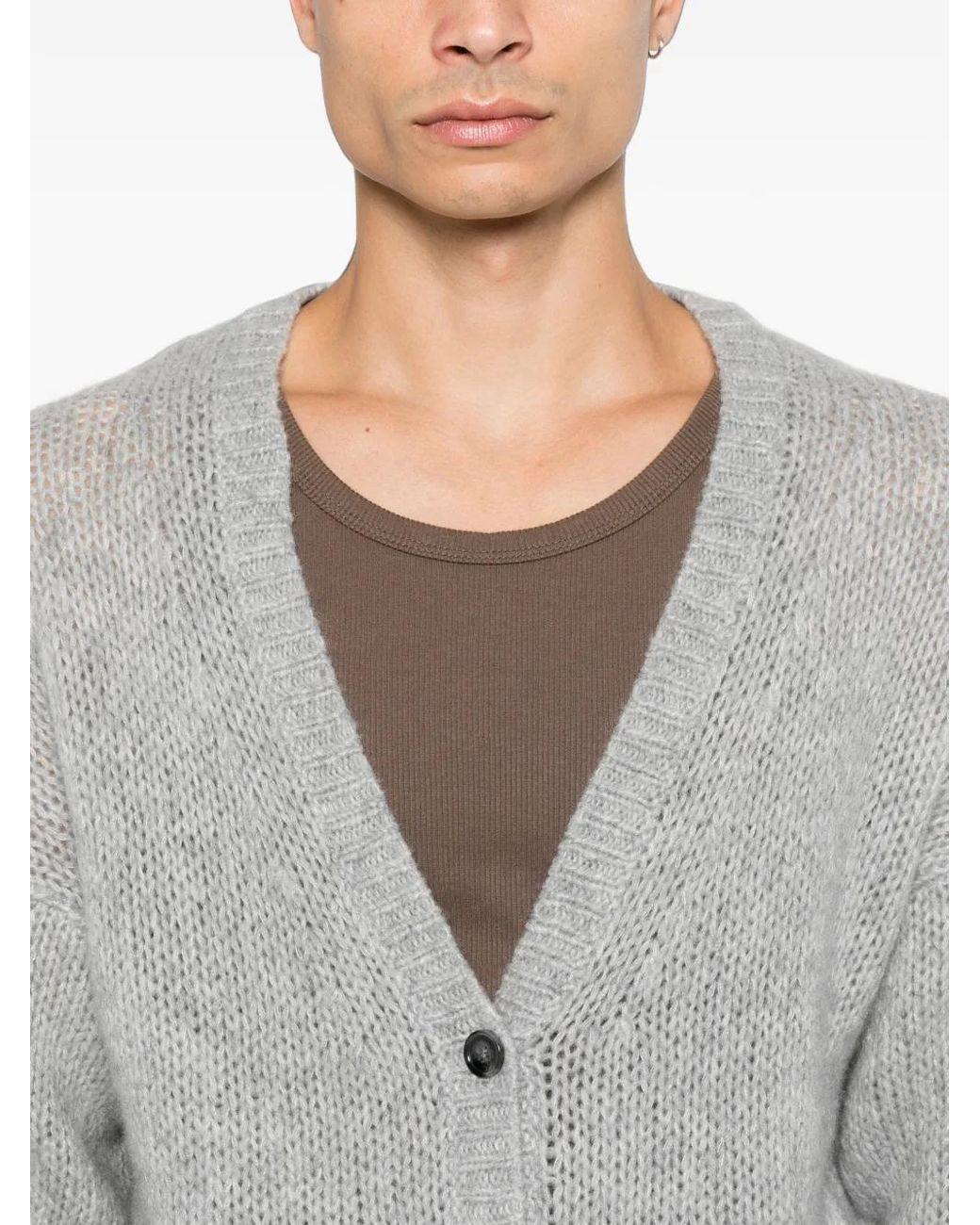 EMERSON RENALDI Gray Mélange-Effect V-Neck Cardigan for men