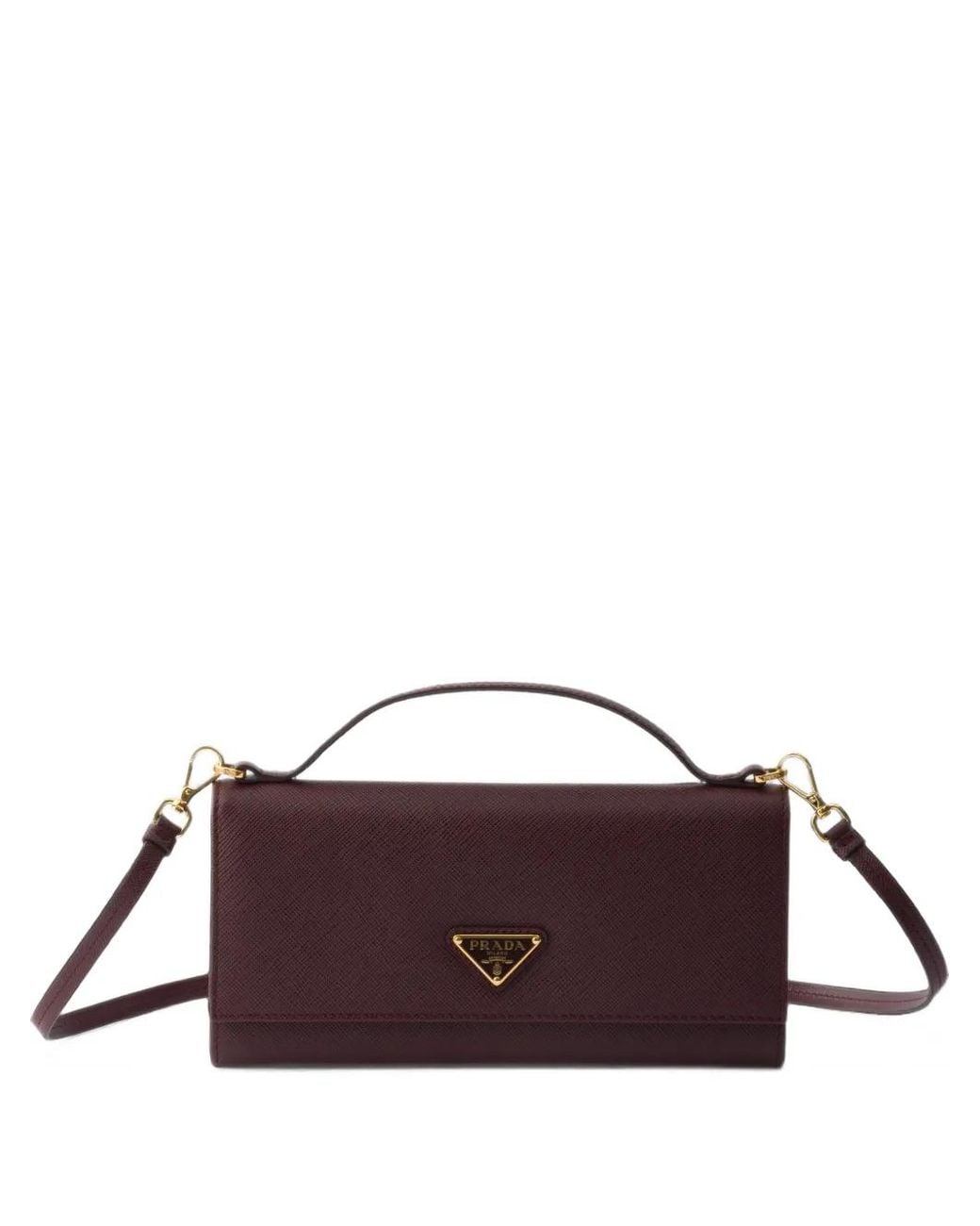 Prada Brown Saffiano Leather Wallet With Shoulder Strap