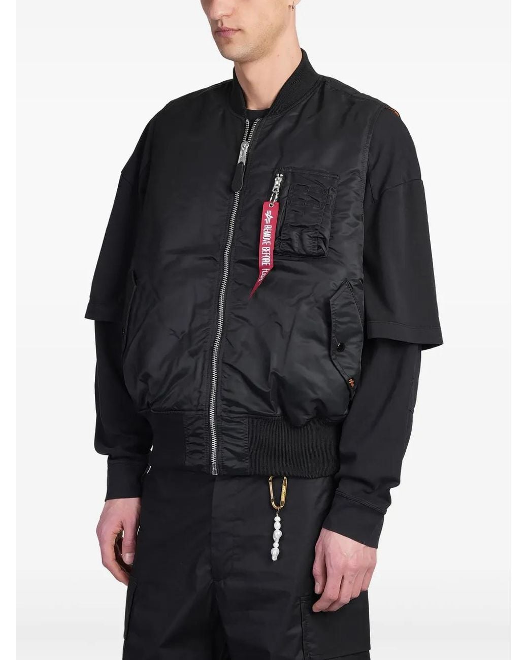 Alpha Industries Black Logo-Strap Bomber Jacket for men
