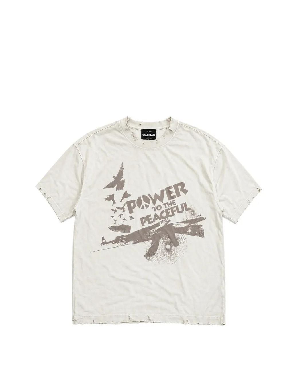 WARMAN White Graphic-Print Distressed T-Shirt for men