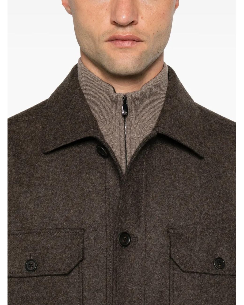 Corneliani Brown Button-Up Wool Jacket for men