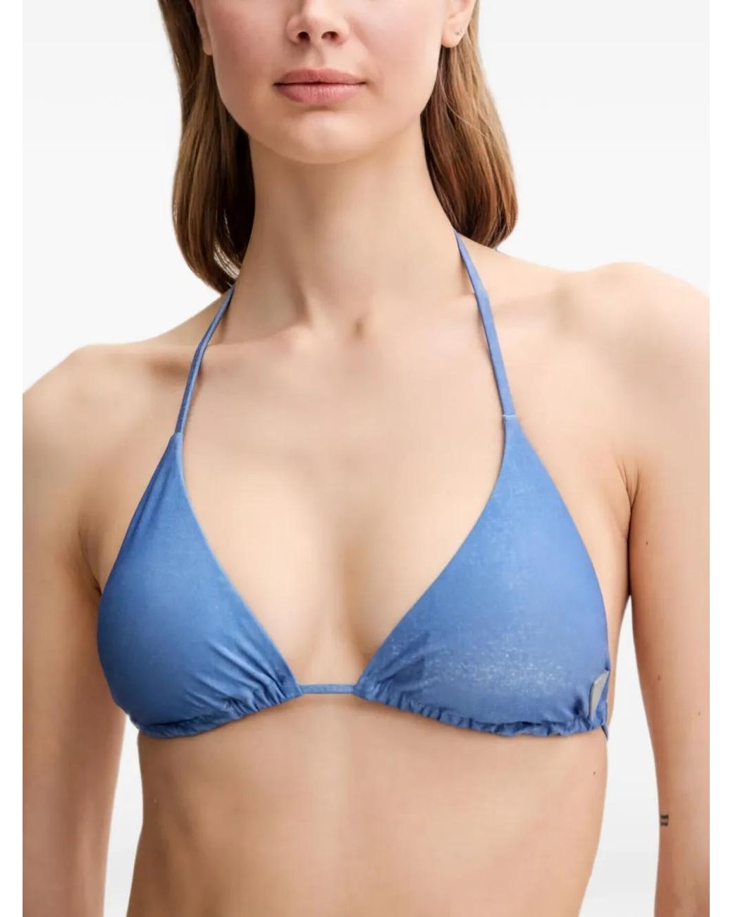 Guess Blue Glitter-Effect Triangle Bikini Top