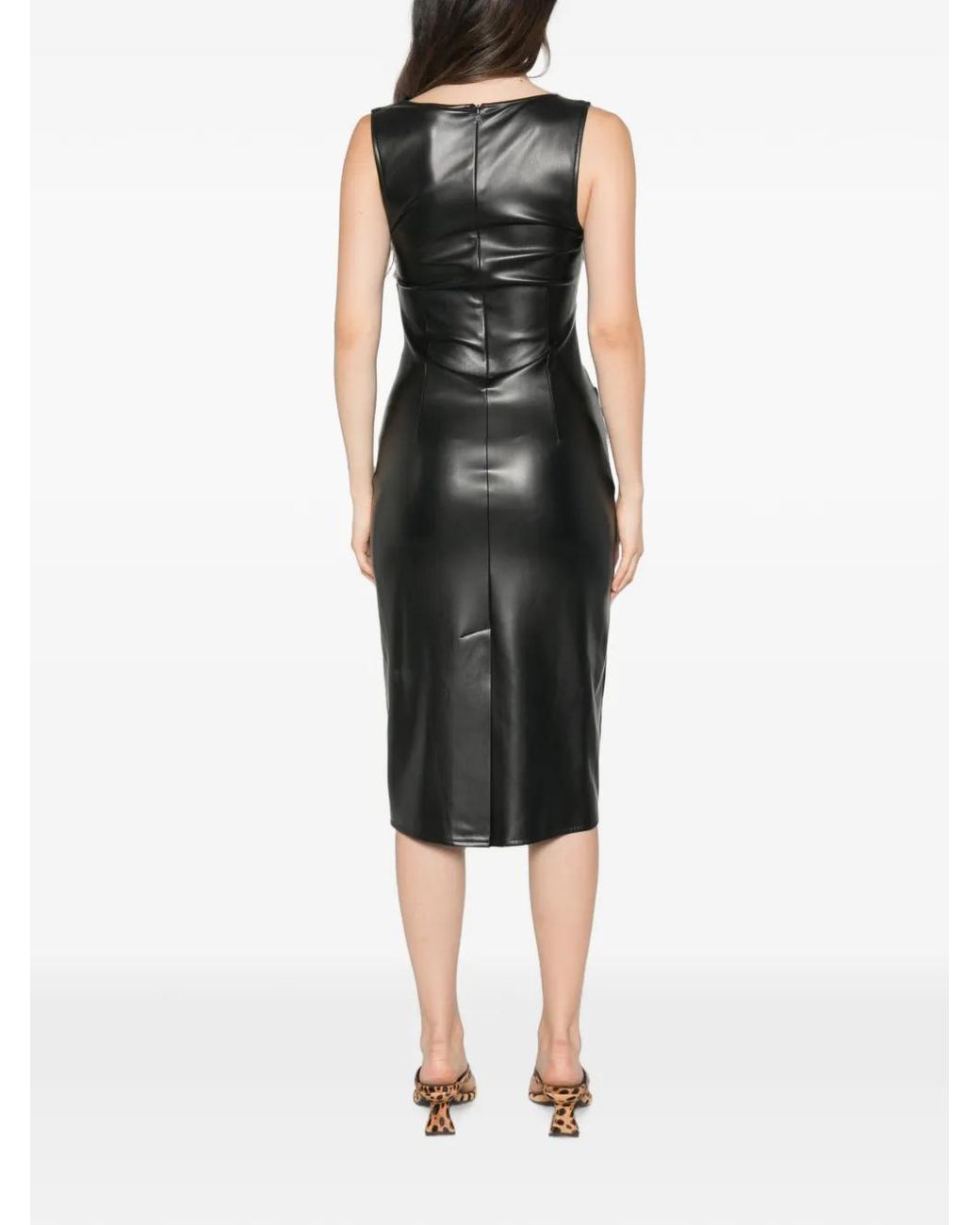 Patrizia Pepe Black Draped Coated-Finish Dress