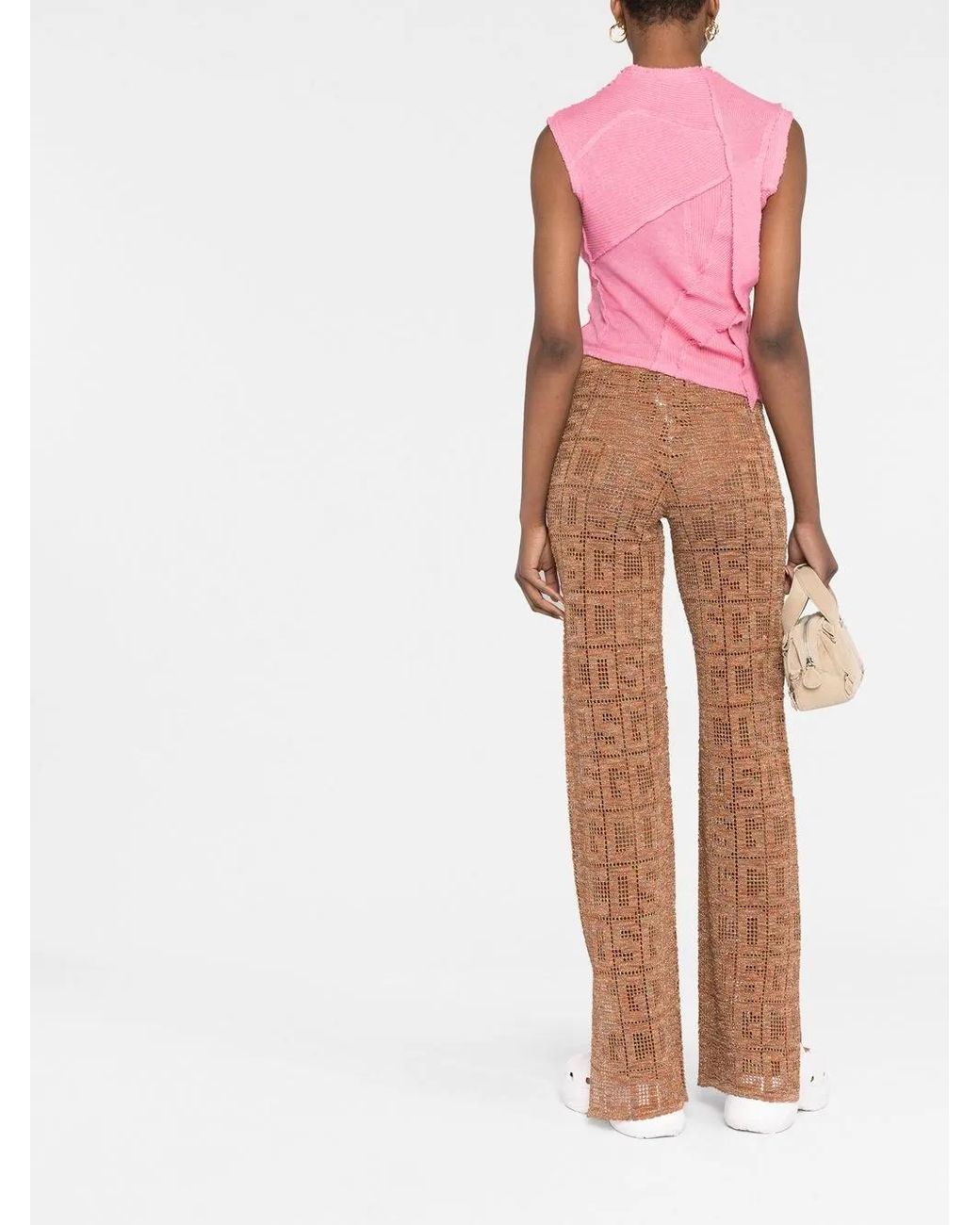 Gcds Natural Pantalon En Crochet À Taille Haute