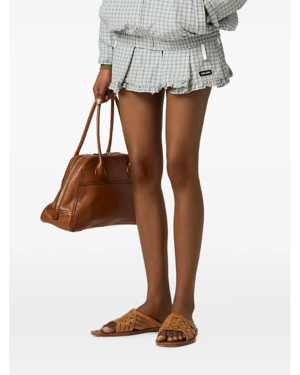 Miu Miu White Pleated Check Miniskirt