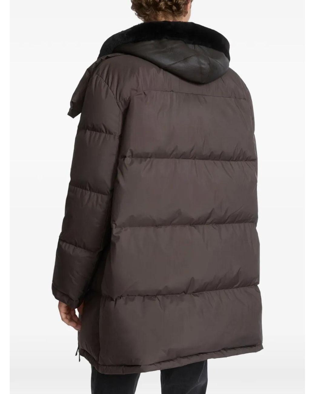 Yves Salomon Brown Shearling-Bib Hooded Down Jacket for men