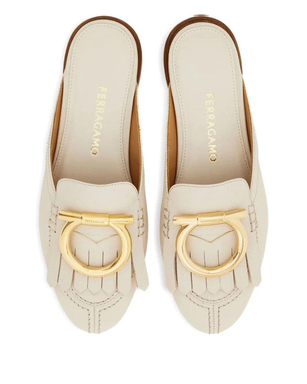 Ferragamo White Sibilly Fringed Leather Mules
